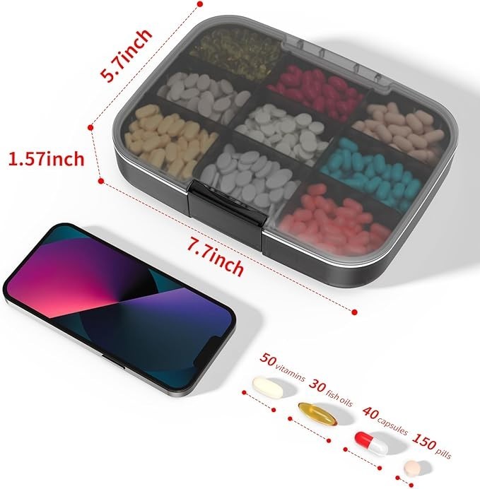 Restree Waterproof Travel Pill Organizer – 9 Compartments, Portable Vitamin Case