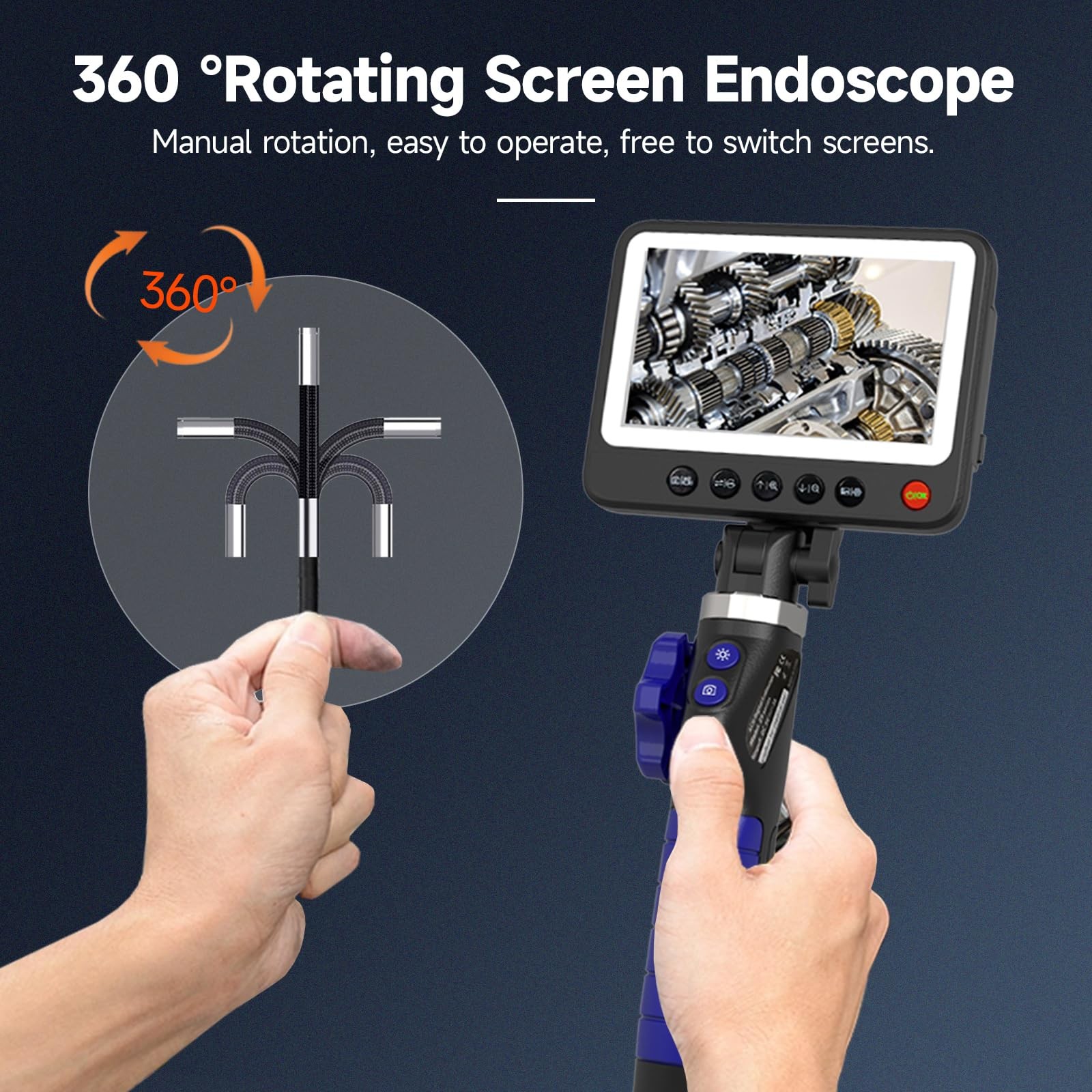 -Way Articulating Endoscope with Light, Industrial Endoscopic with 5" IPS Scr...