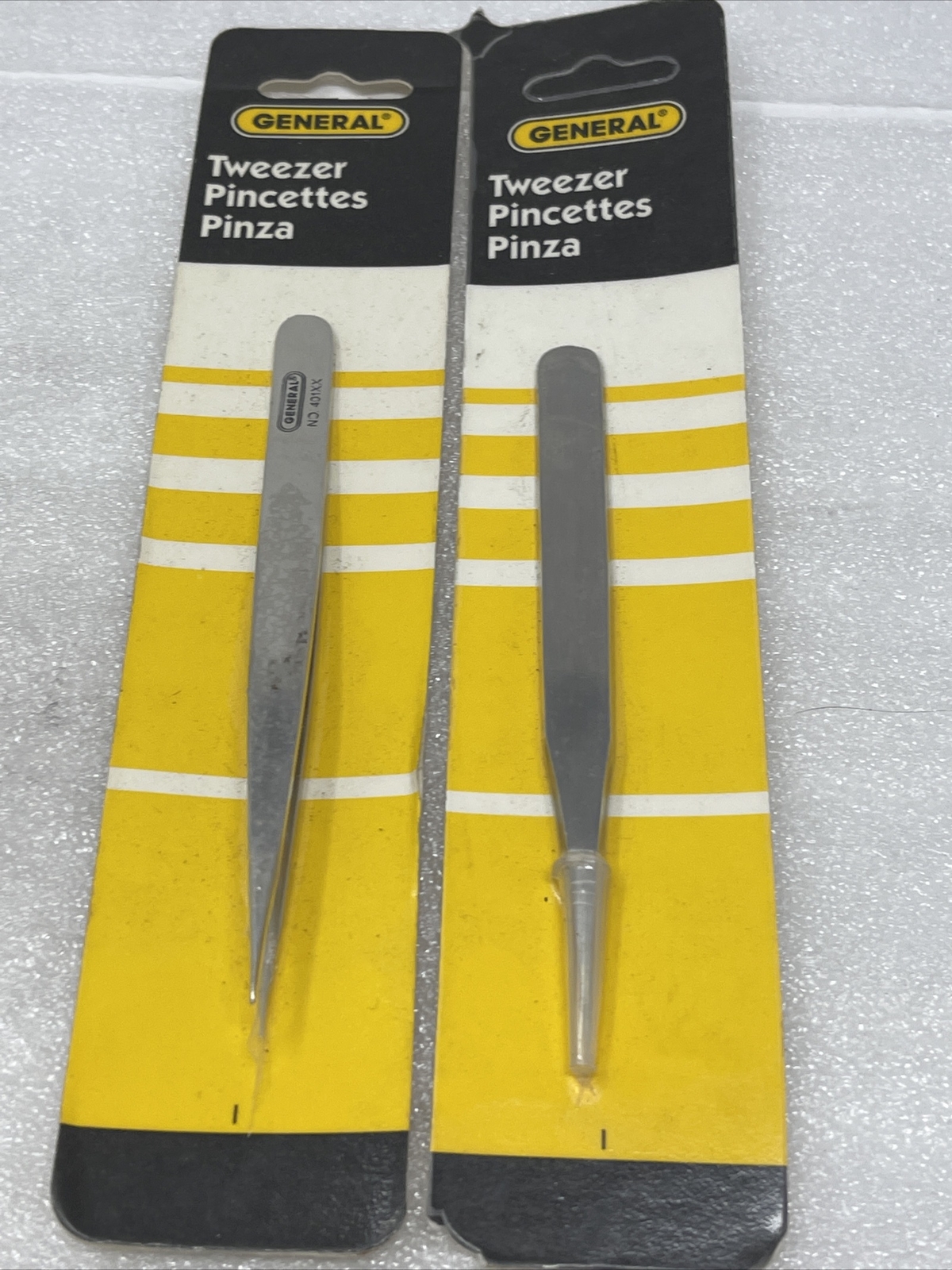 Lot Of (2) General 401XX Industrial Tweezers, Sharp Point, 4 3/4” Long