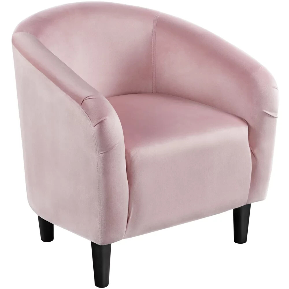 Pink Accent Barrel Chair Rounded Comfortable Velvet Wood leg Living Room Bedroom