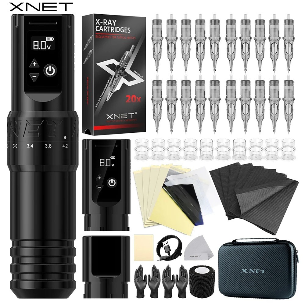 XNET T1 Wireless Tattoo Machine Pen Full Kit Adjustable Stroke Motor Makeup Pen