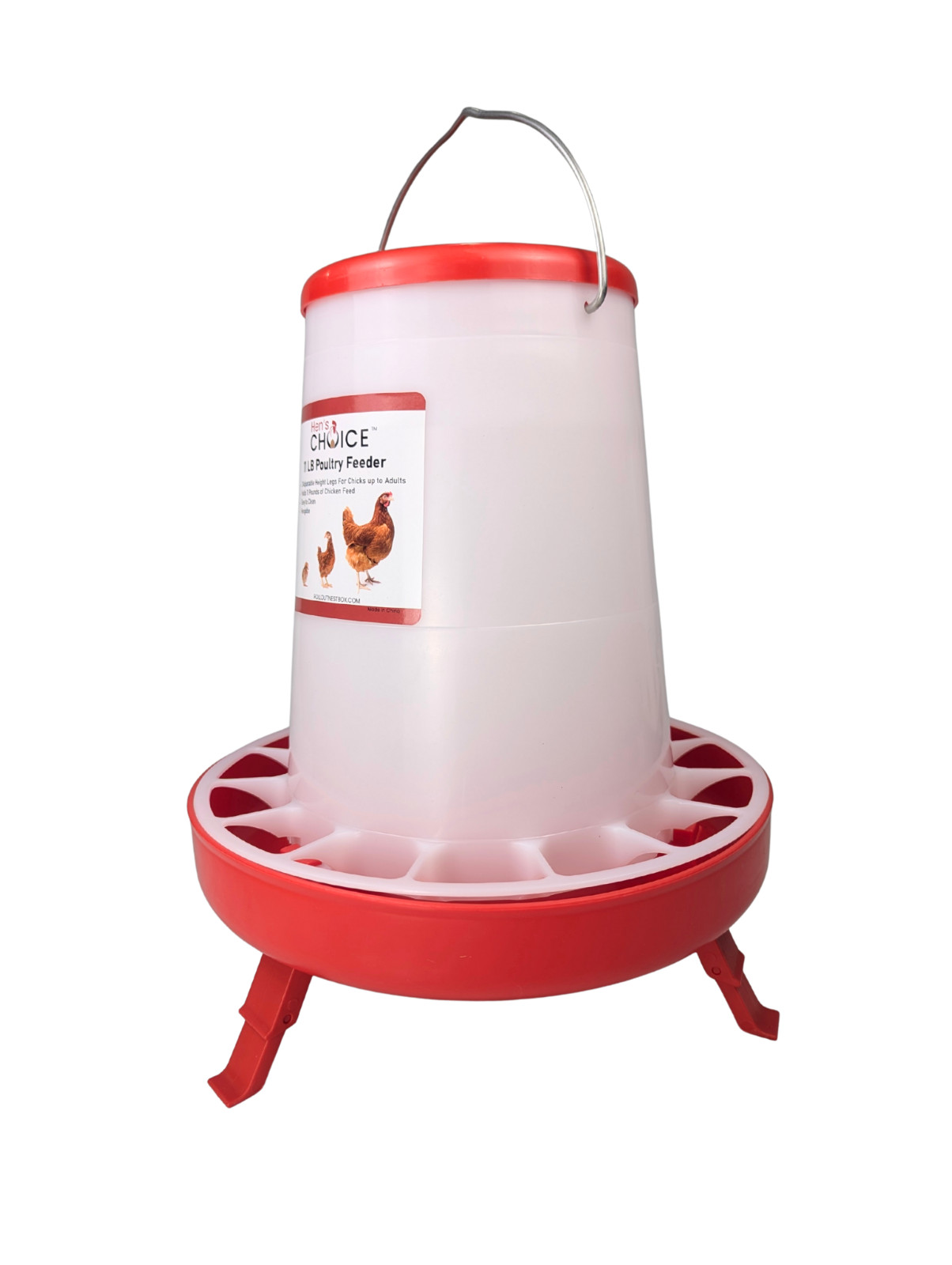 Hen's Choice - 11 LB Poultry Feeder, Twist Lock Base, Adjustable Legs, Hangable
