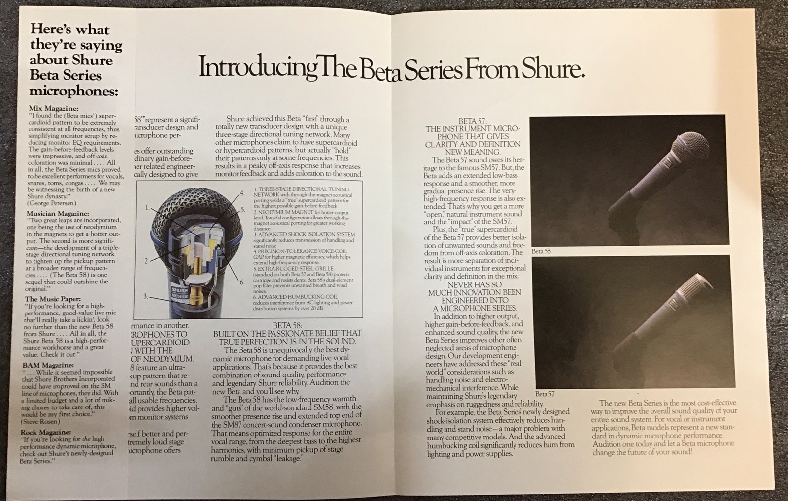 SHURE Microphone Brochure Printed Jan. 1990