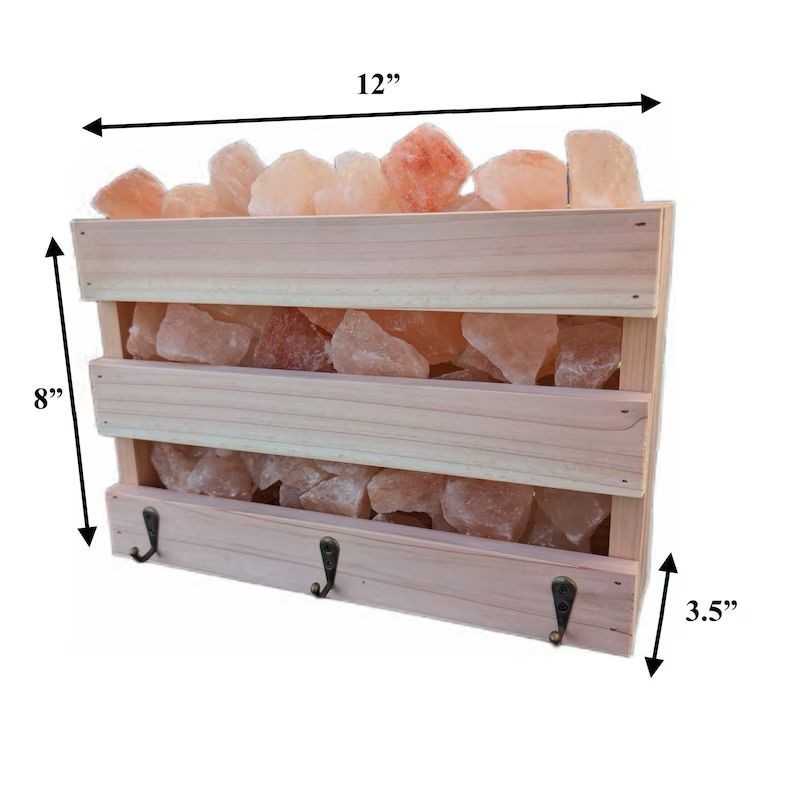 Himalayan Salt Hanging Sauna Box with Hooks, Cedar Wood, Relaxing Spa Decor