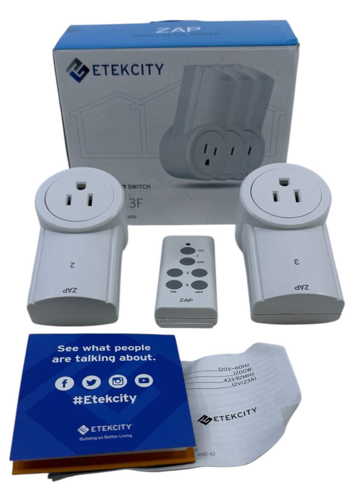 Etekcity Zap Remote Outlet Switch Lot of 2 w/ Remote Control