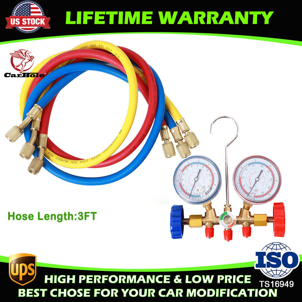 A/C Diagnostic Manifold Gauge Set Charging Service Hose HVAC Set with 3FT Length