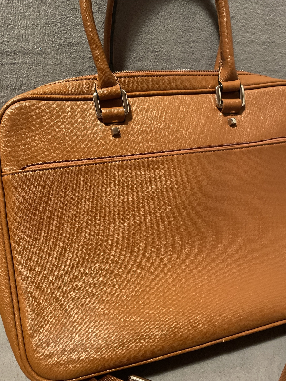 CODE Unisex Laptop Briefcase Brown Vegan Leather W Top Handle & Shoulder Strap