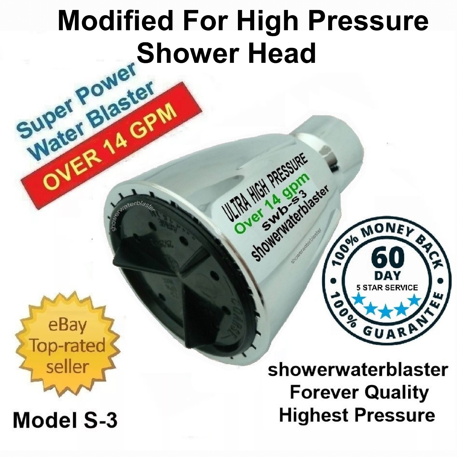 The Original Shower Water Blaster High Pressure Shower Head Model s3 over 14gpm