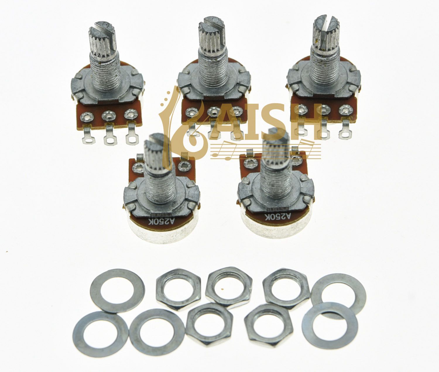 10 Pcs A250K Audio Guitar Mini Pots Long Split Shaft 250K Guitar Potentiometers