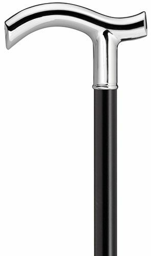Tuxedo Time-Mens Classy Chrome Fritz Handle on Black Stained Shaft Walking Cane