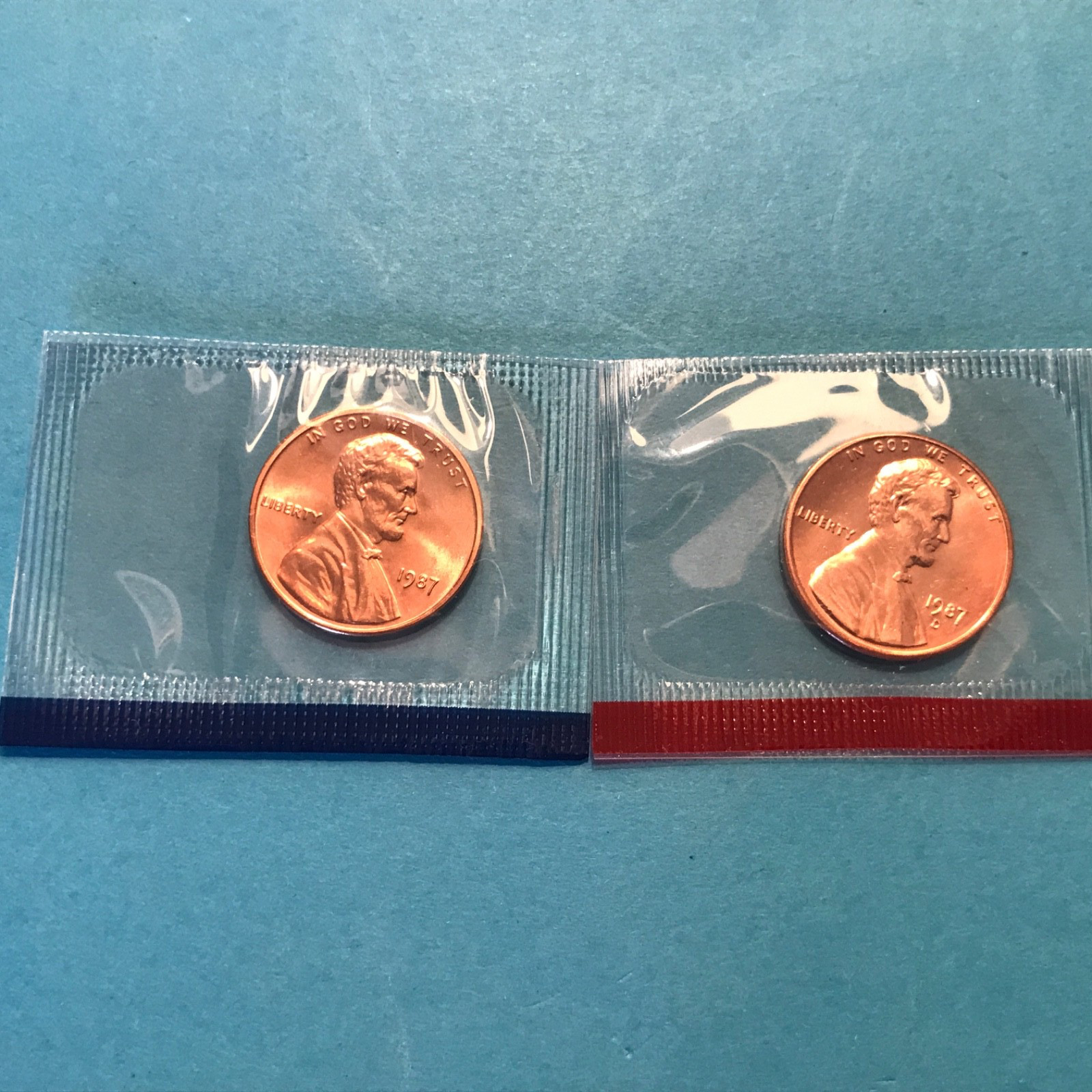 1987 P&D Lincoln Cent Unc in Mint Cello. FREE SHIP