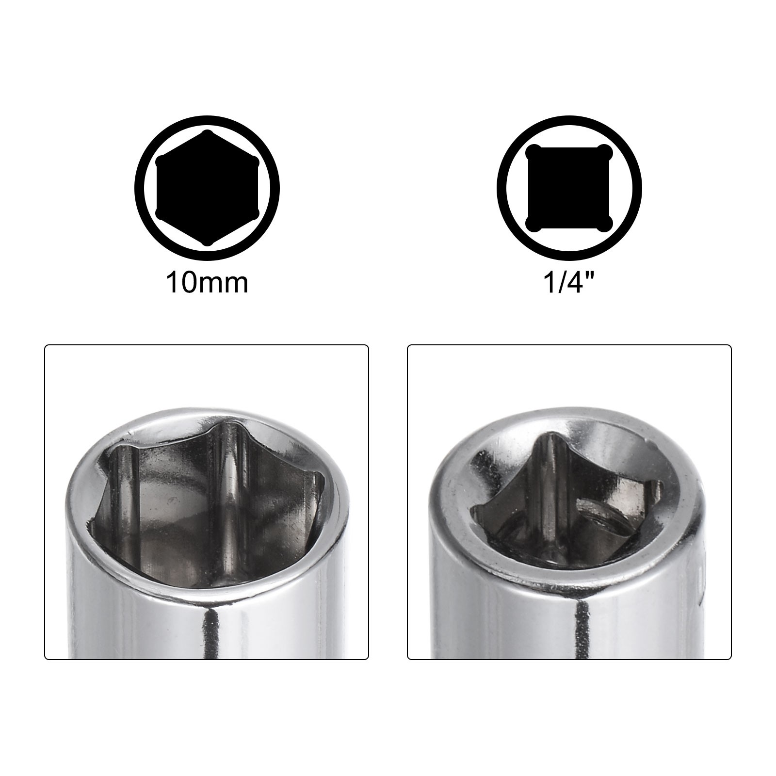 10pcs 6-Point Shallow Socket 10mm 3/8 1/4" Drive Cr-V Deep Shallow Socket