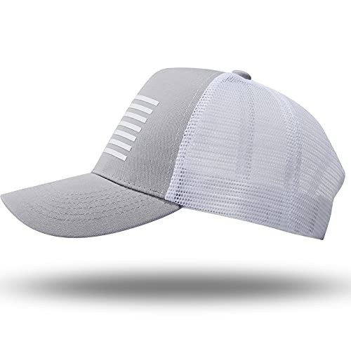American Flag Trucker Hat - Snapback Hat, Baseball Cap for One Size Gray/White