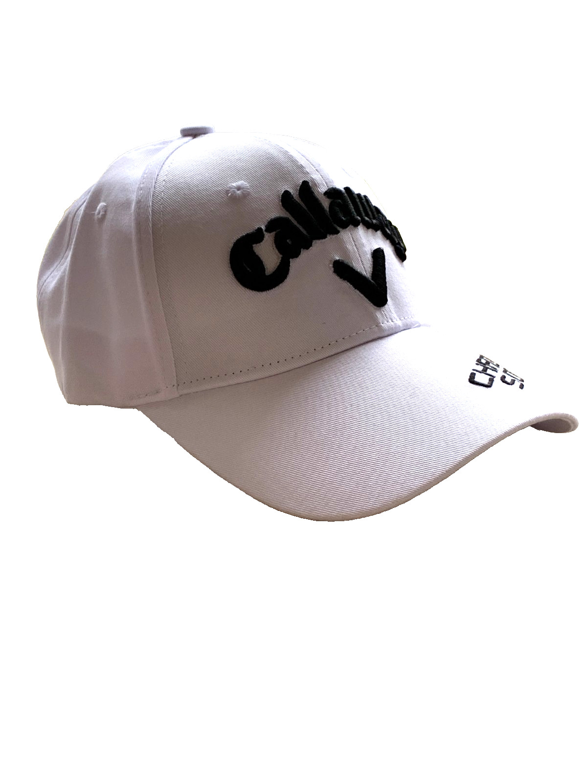 White Golf Cap w/ 3D Embroidery in Black. Popular Golf Company. Factory 2nd