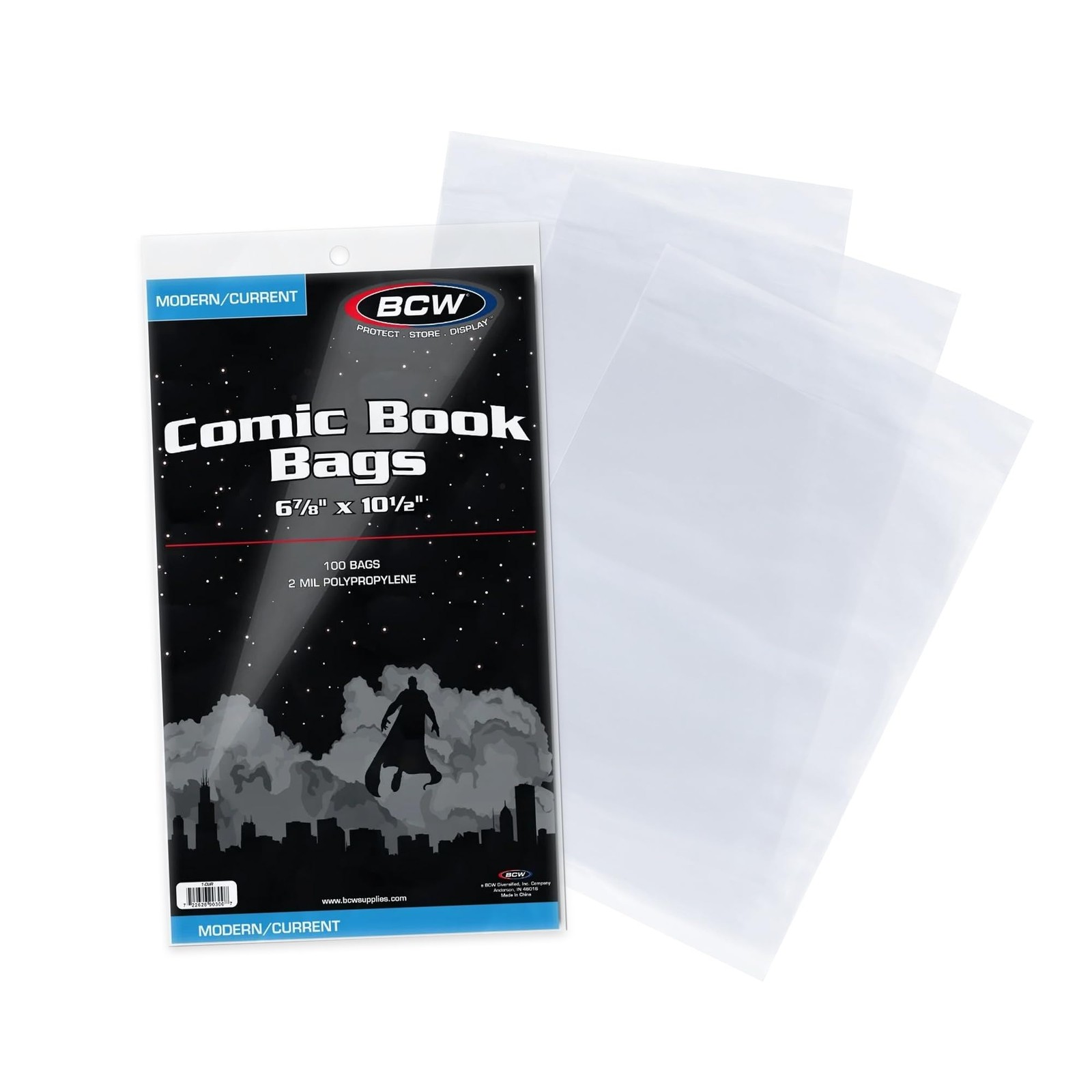 BCW Current/Modern Comic Bags - 100 ct | Acid-Free Modern Large, Clear