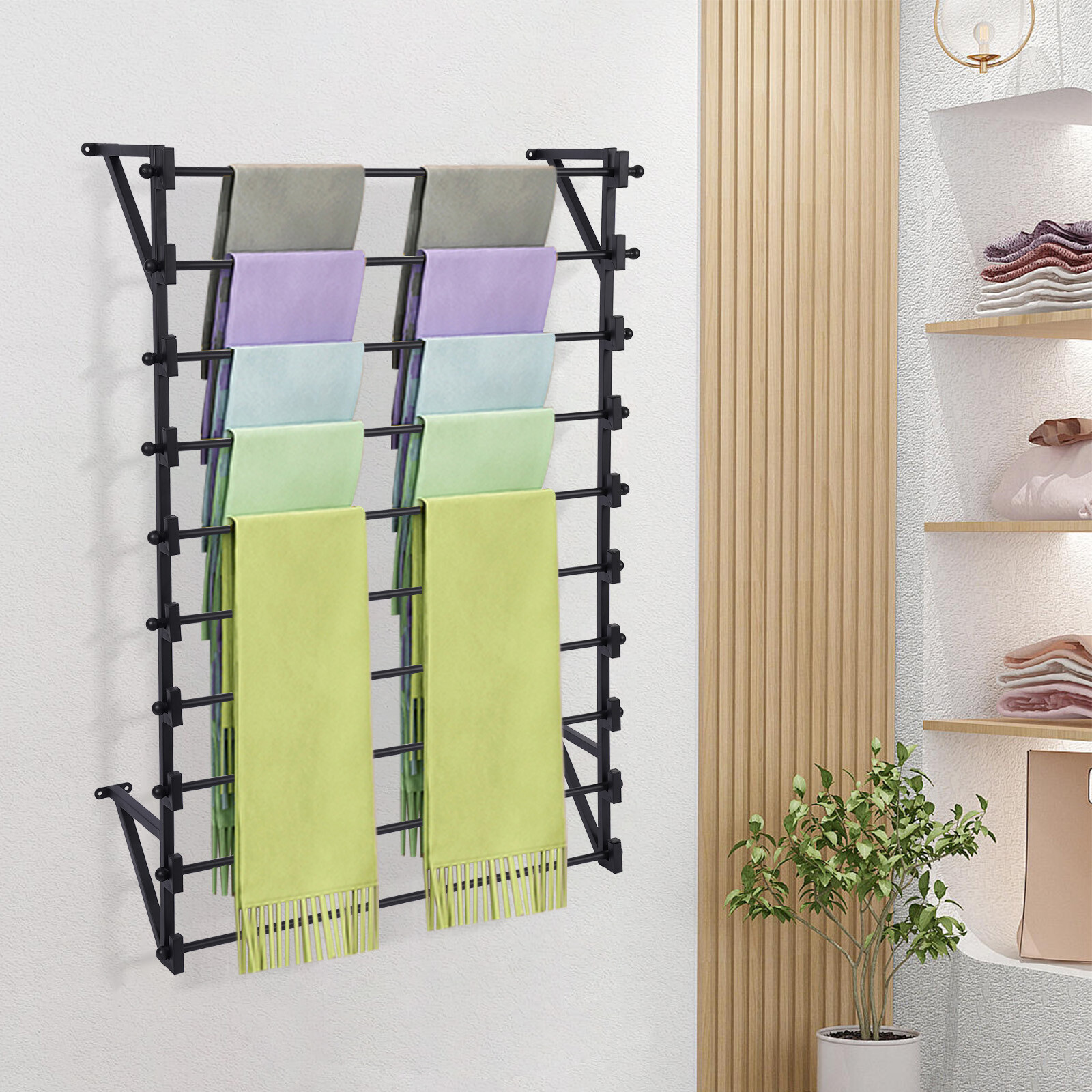 Wall Mounted Display Rack, 10-Layer Wall Wrapping Paper Ribbon Organizer Black