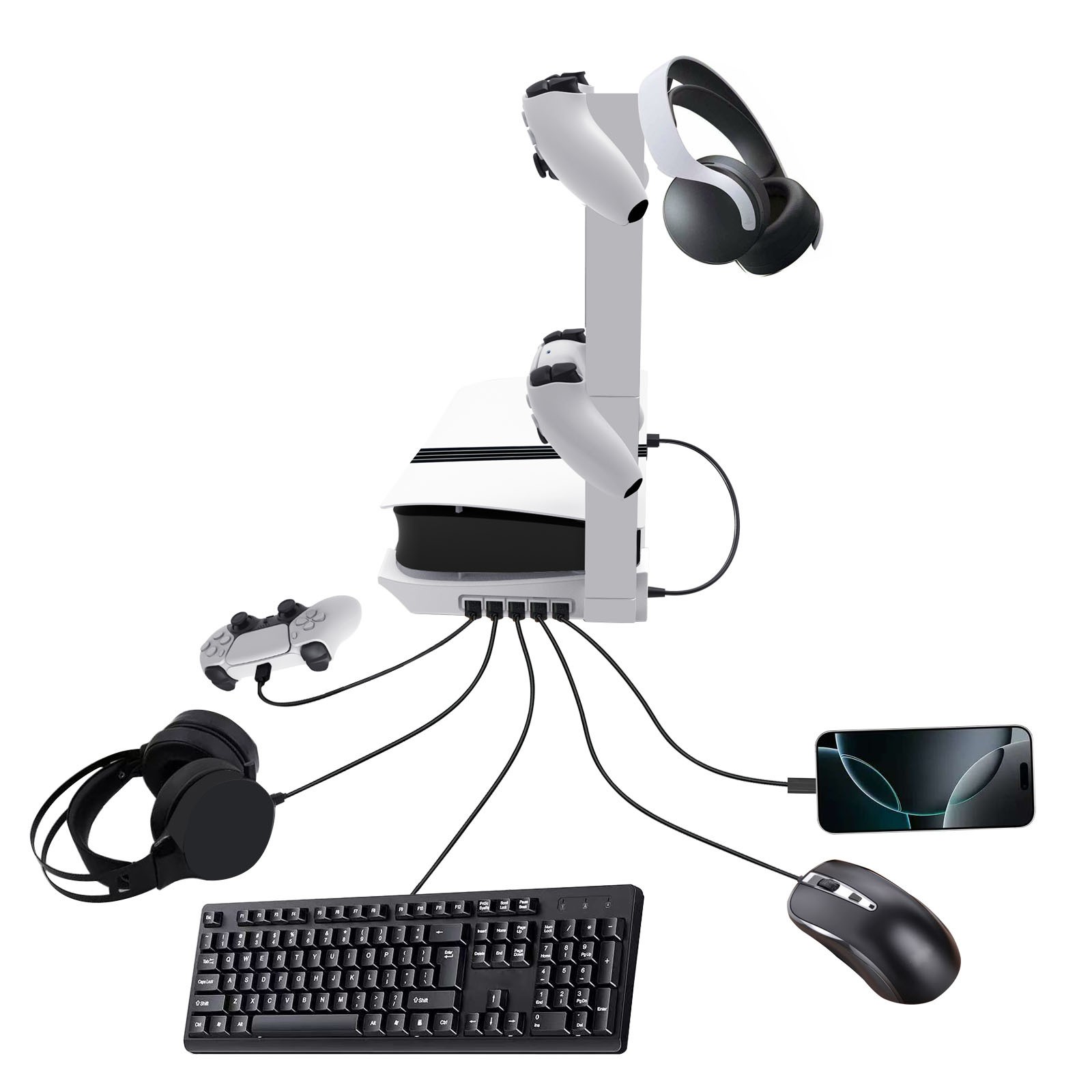 For PS5 pro/ slim Console Headset Cooling Stand Horizontal Mount w/ USB Charging