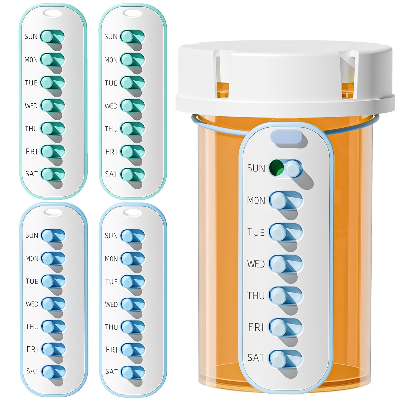 4 Pack Pill Reminder, Lanyad or Sticker Pill Tracker, Work with Most Bottles,
