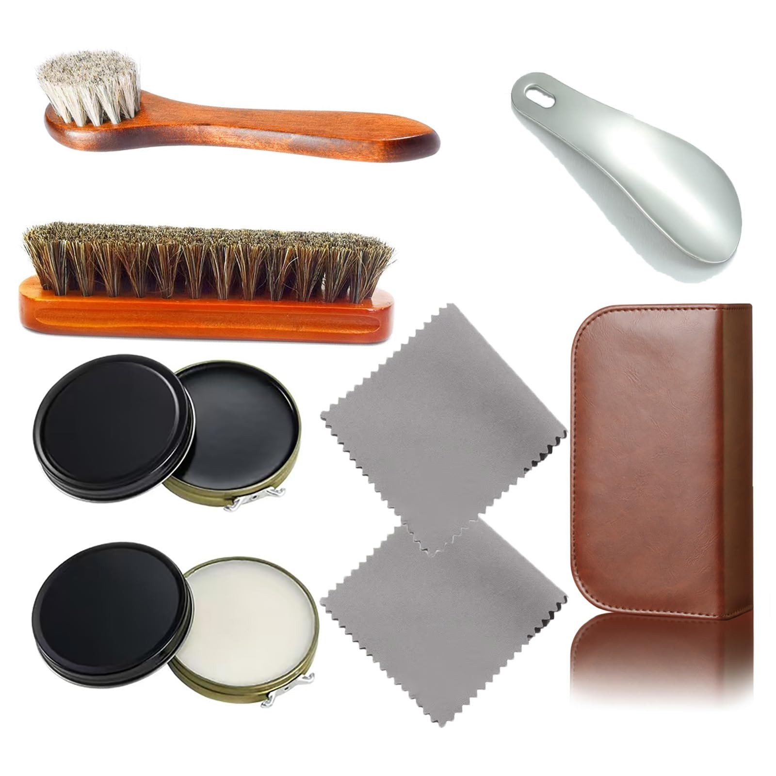 Kit completo para el cuidado del calzado con betún blanco y negro. Regalo ideal.