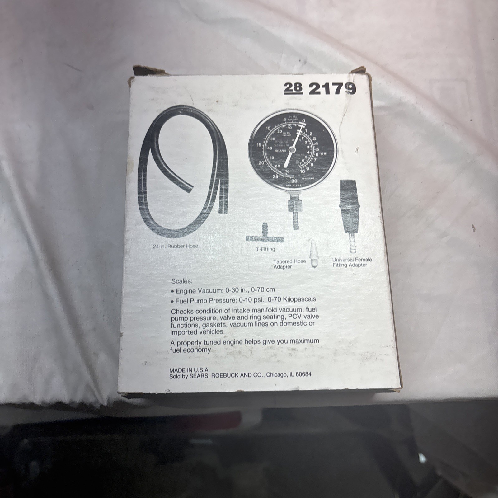 Vintage Sears Vacuum Gauge 2179 Hose & Adapters Made In USA No Instructions NOS