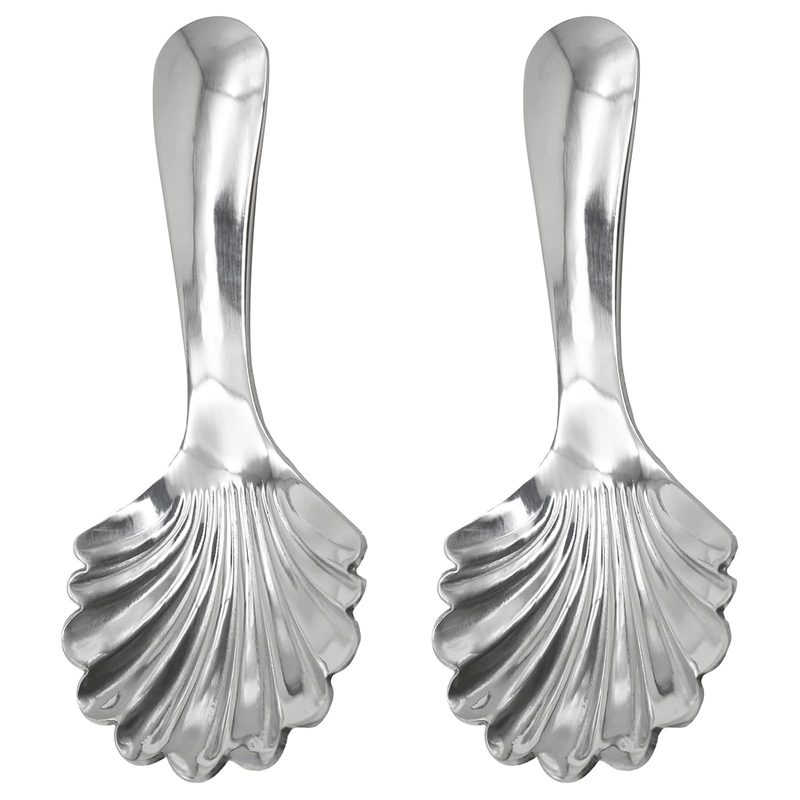 2Pcs Short Handle Shell Spoons 18/10(304) Stainless Steel Scalloped Soup Spoo...