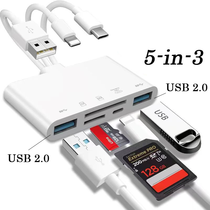 1pc New Memory Card Reader 5 in 1 USB OTG Adapter SD Card Reader For iPhone/iPad