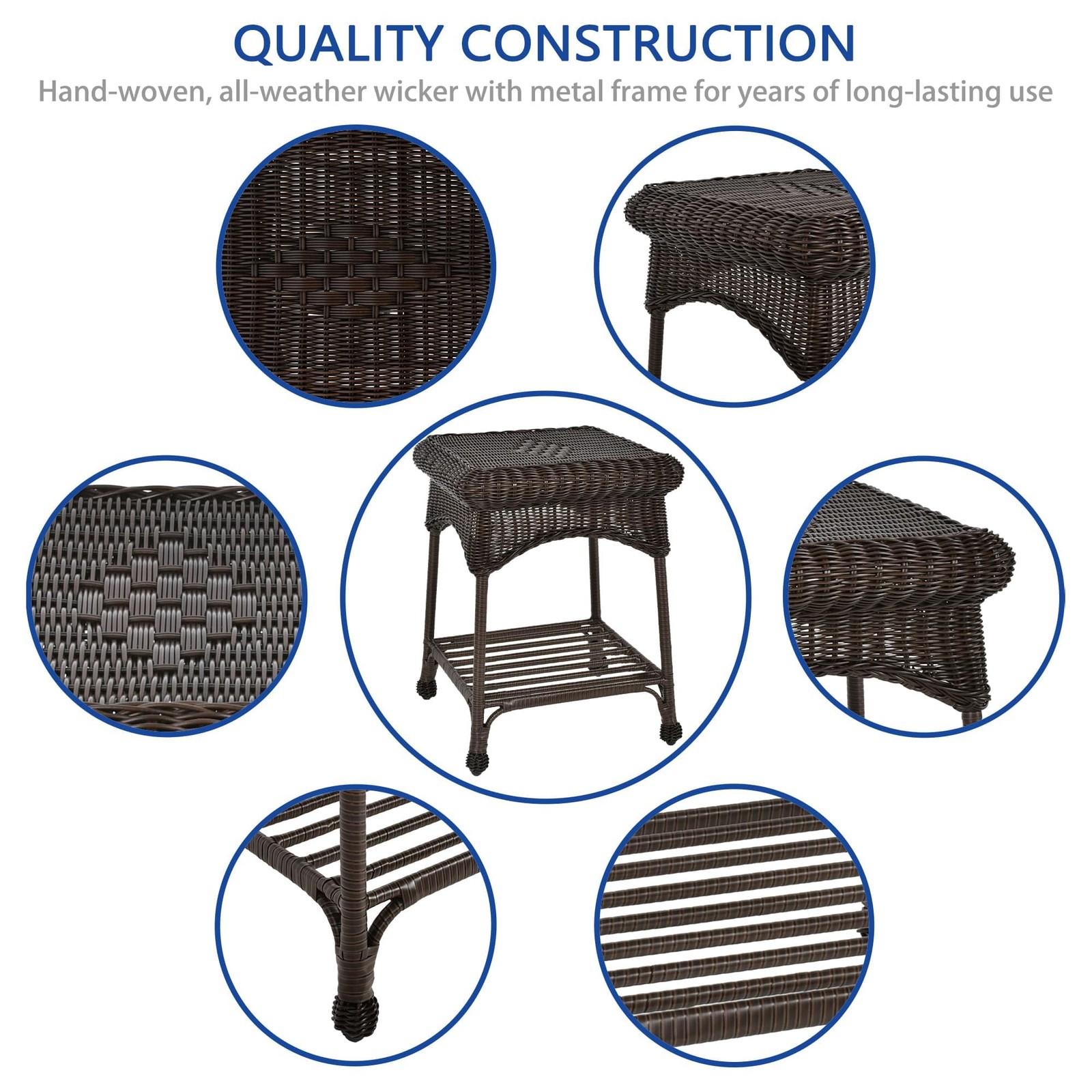 Outdoor Espresso Wicker End Table
