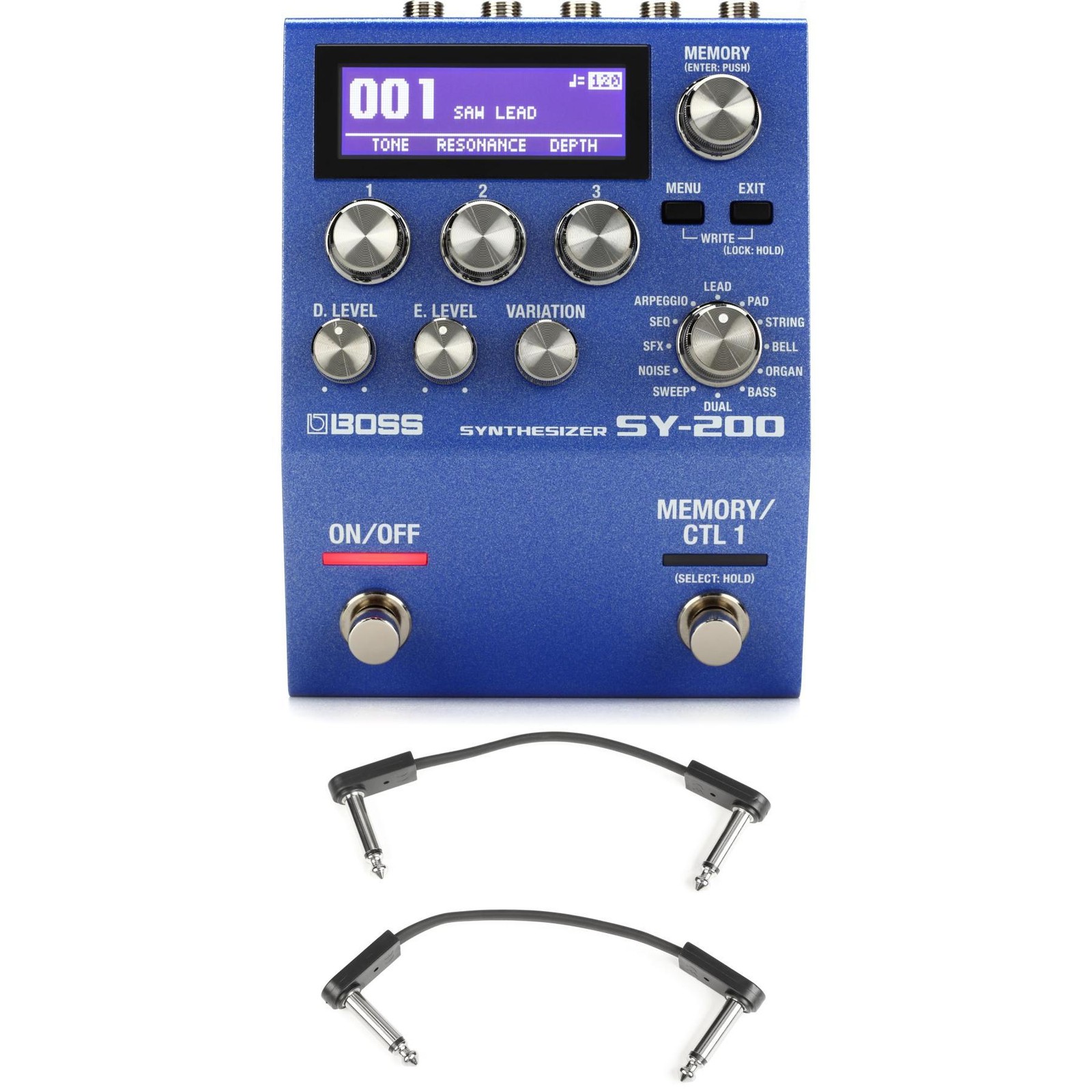 Boss SY-200 Guitar Synthesizer Pedal with EBS Patch Cables