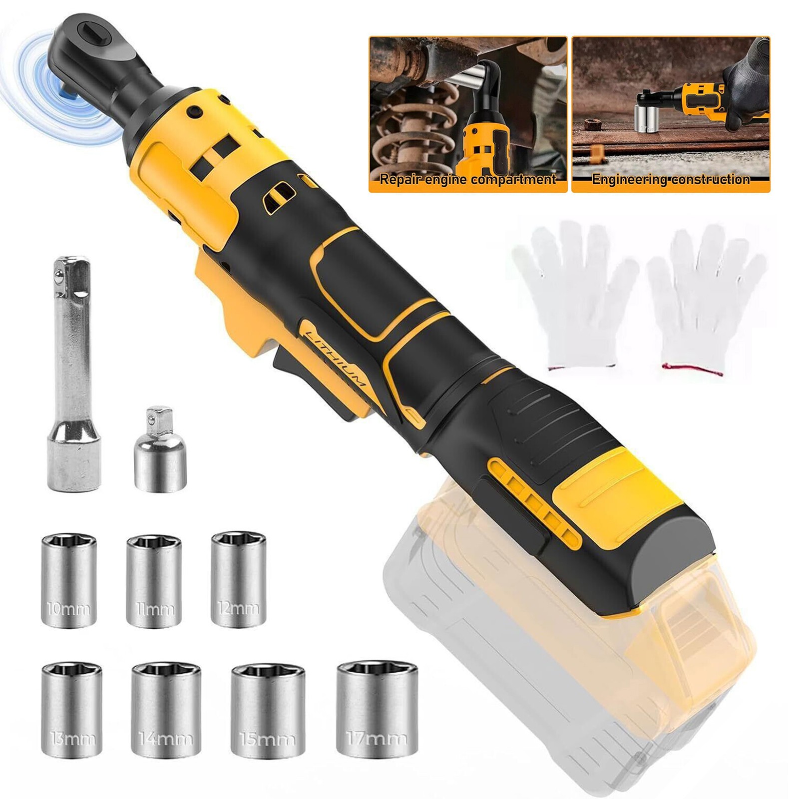 Brushless Cordless Electric Ratchet Wrench 3/8" for Dewalt 20V Li-Ion Battery