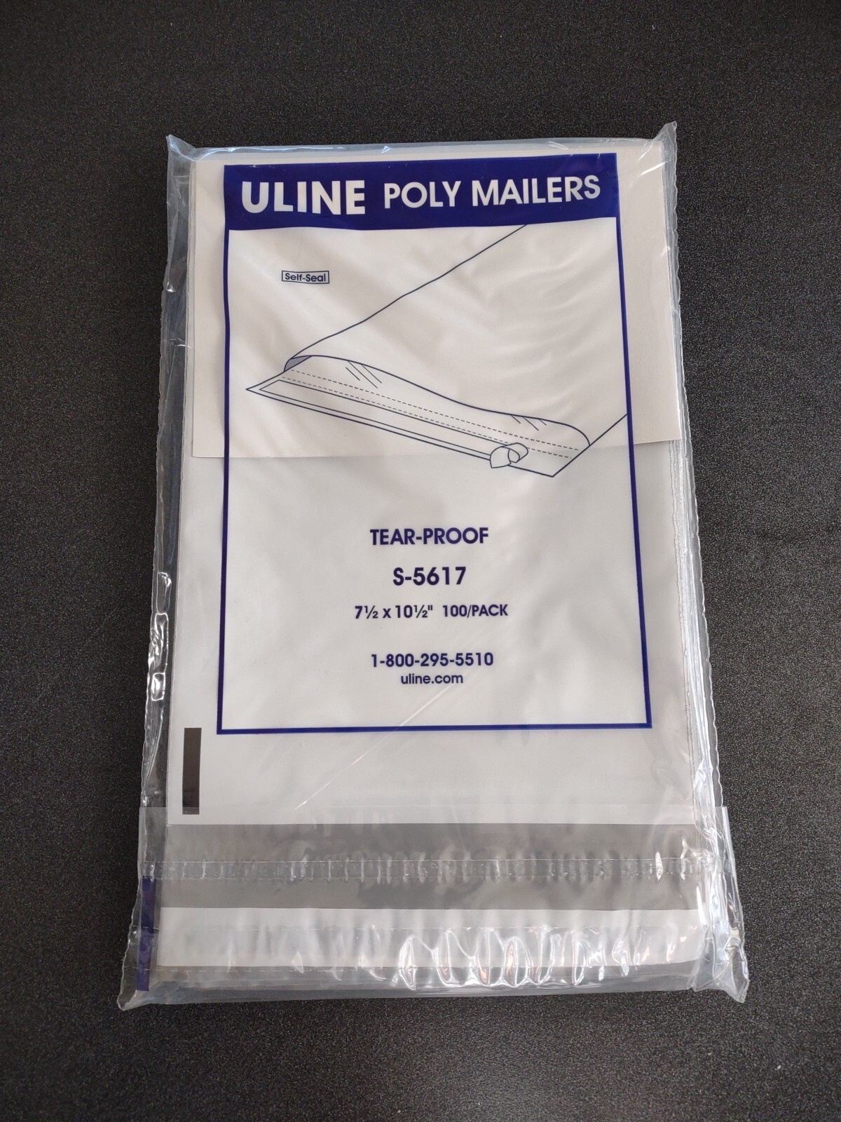 100 Uline Poly Mailers 3 Mil Shipping Premium Bags Self Seal S-5617  7.5x10.5
