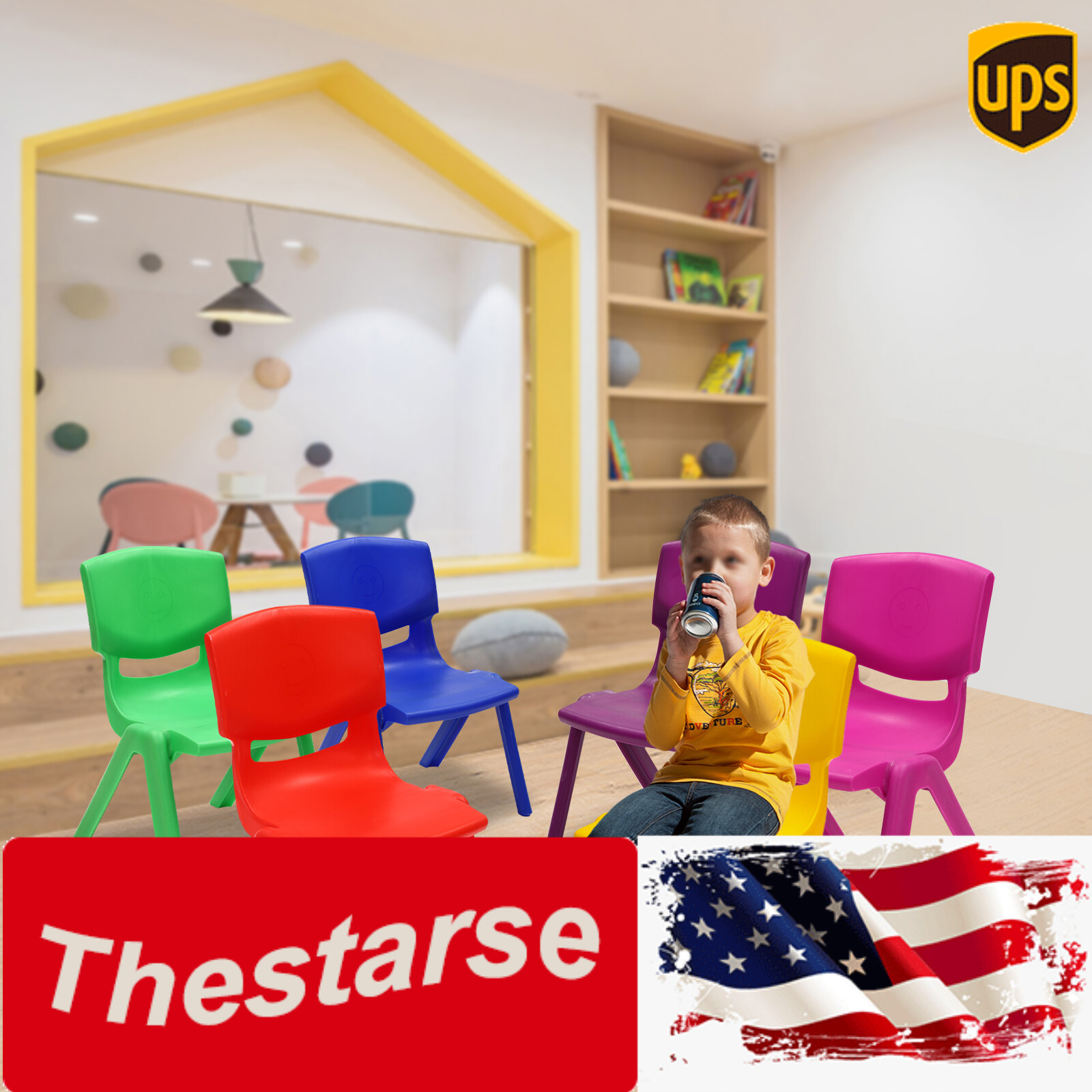 Stackable School Chairs Kids Plastic Stack Chairs Seating Height Classroom 6 Pcs
