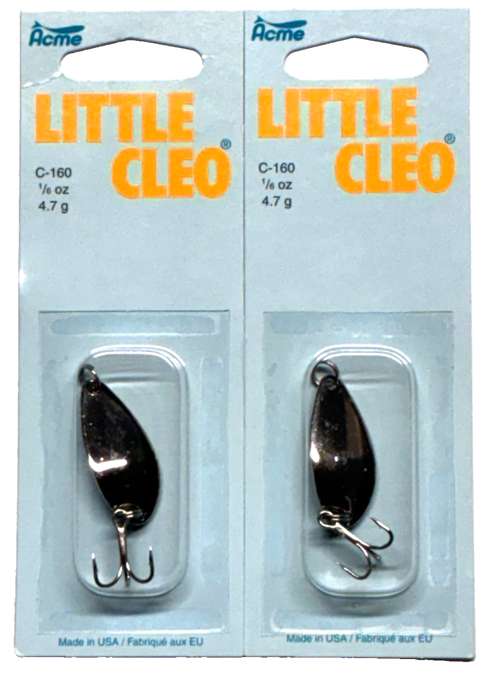 SET OF 2 Acme Little Cleo 1/6oz  Polished Nickel Wobble Action Spoon Lure