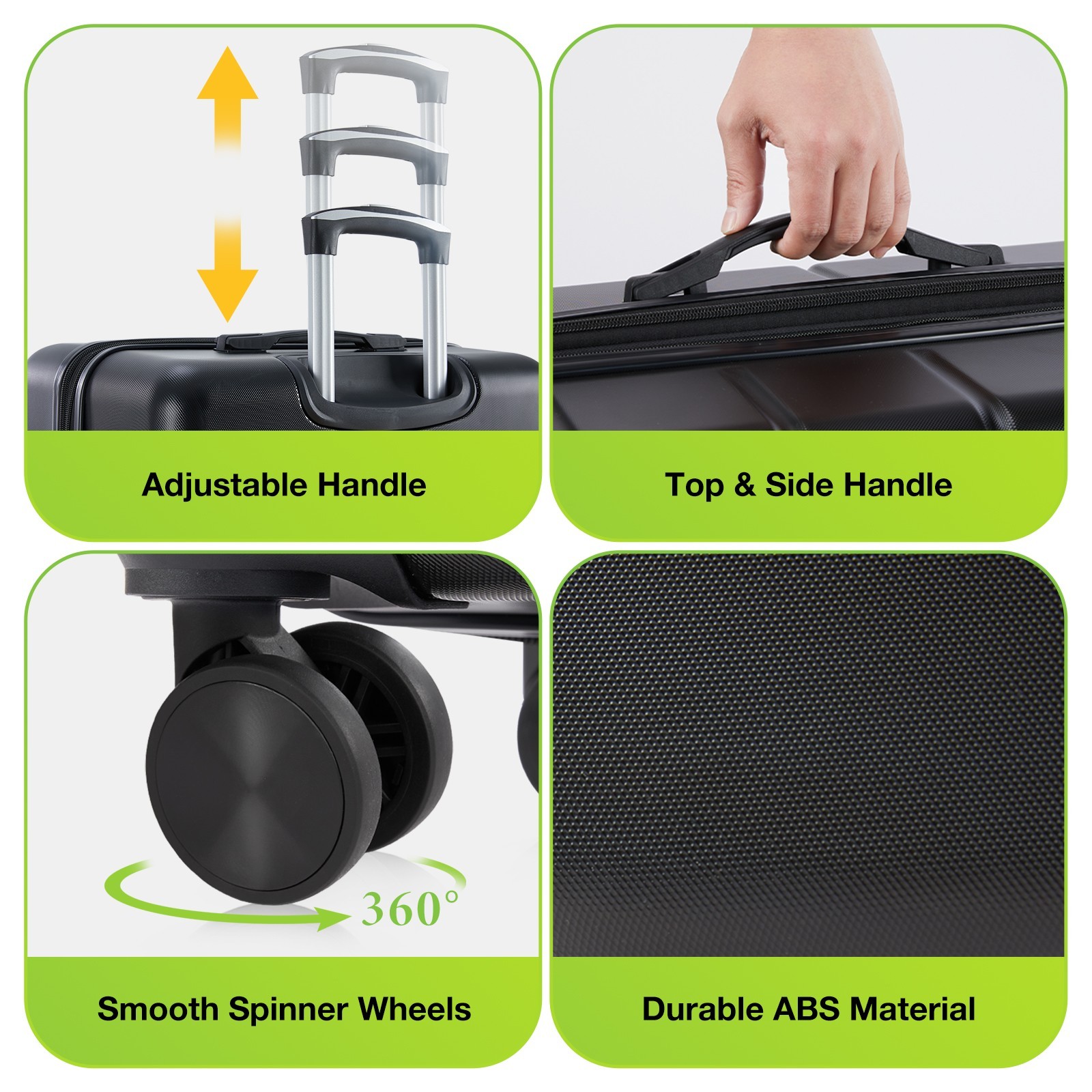 20 Inch Hardside Luggage, Expandable Rolling Luggage with TSA Lock Black/White