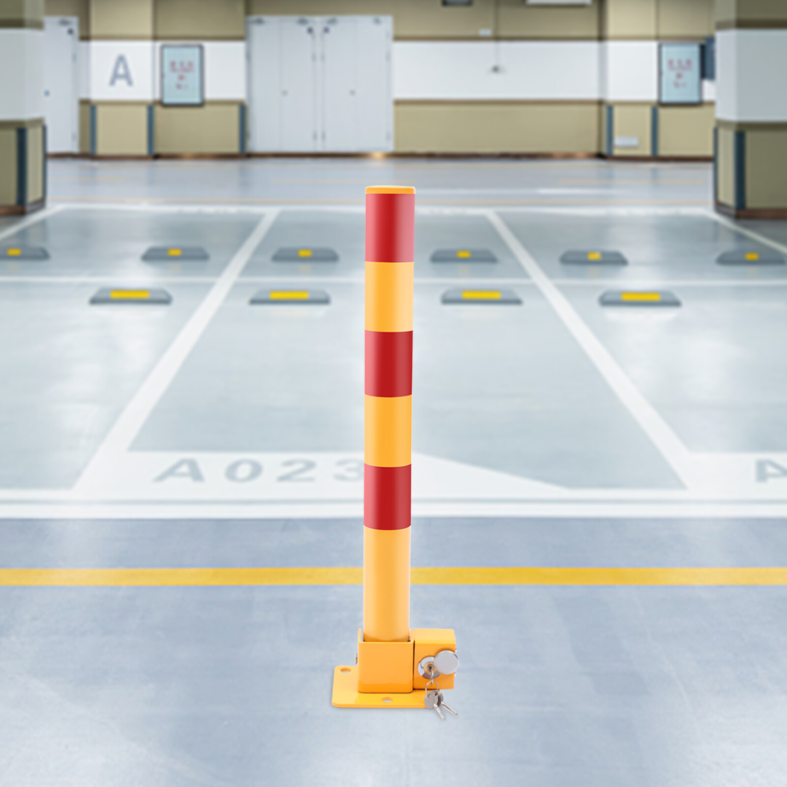 23.62in Parking Post, Steel Safety Bollards Post with Lock, Parking Barrier Post