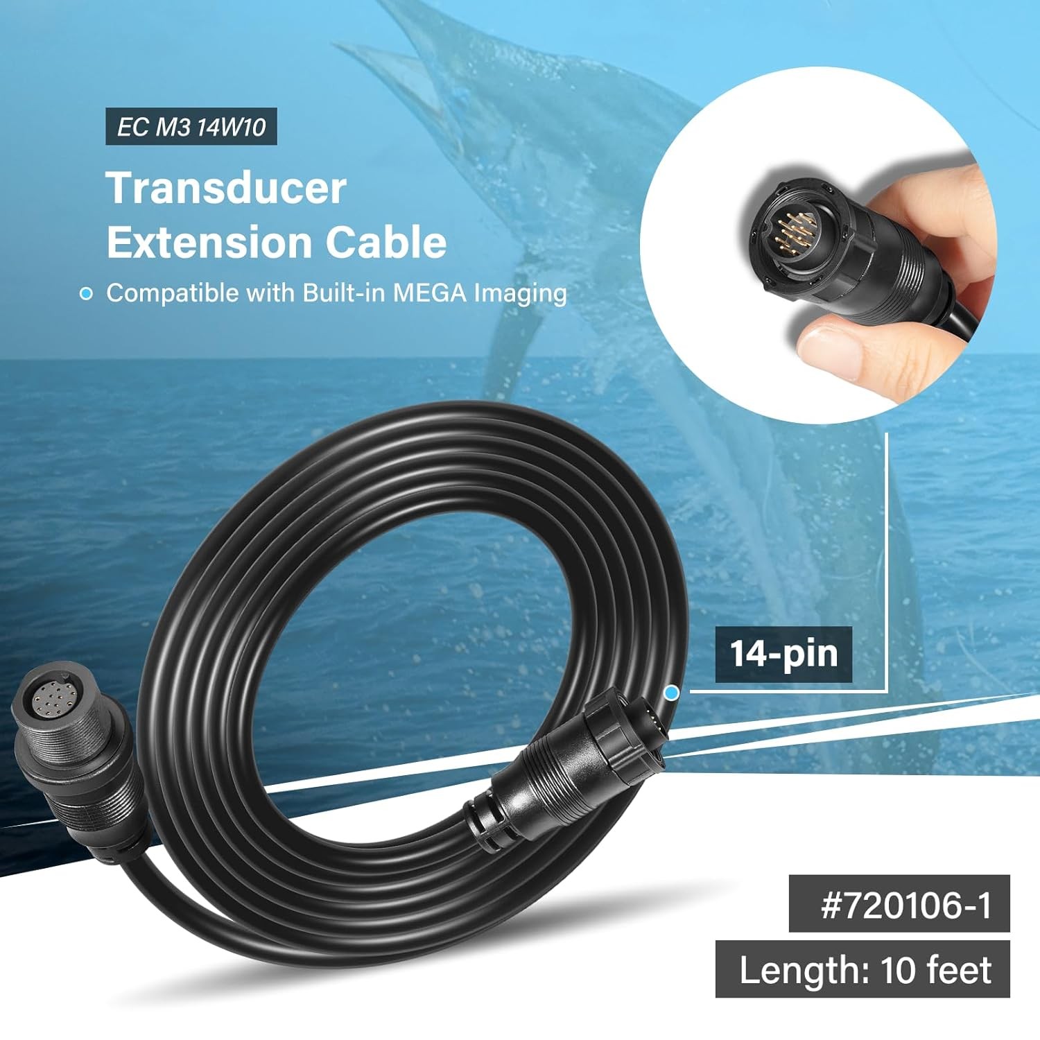 720106-1 EC M3 14W10 Transducer Extension Cable 14-pin for Humminbird APEX XPLOR