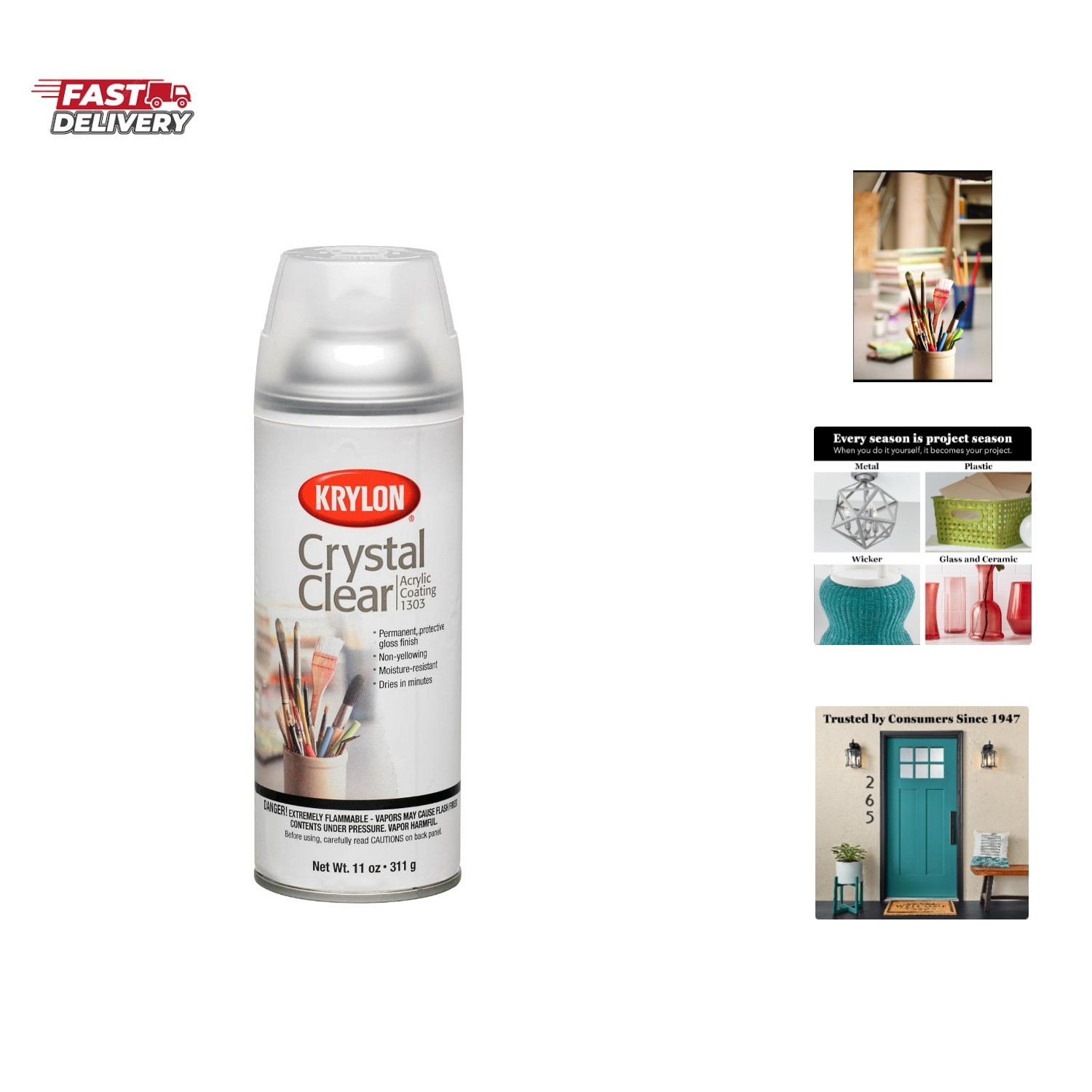 Acrylic Spray Paint Crystal Clear Aerosol, Gloss Large Can, 11 Ounce Pack of 1