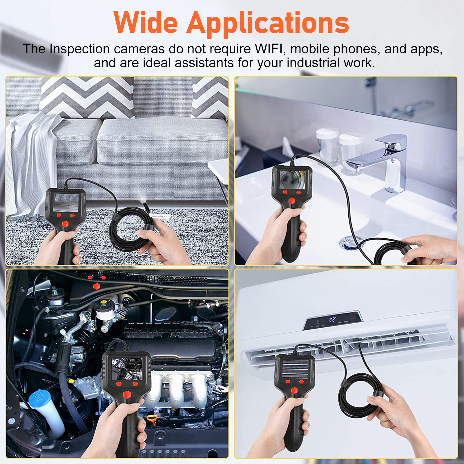 HD 1080P LED Handheld Industrial Endoscope Borescope 8mm Inspection Snake Camera