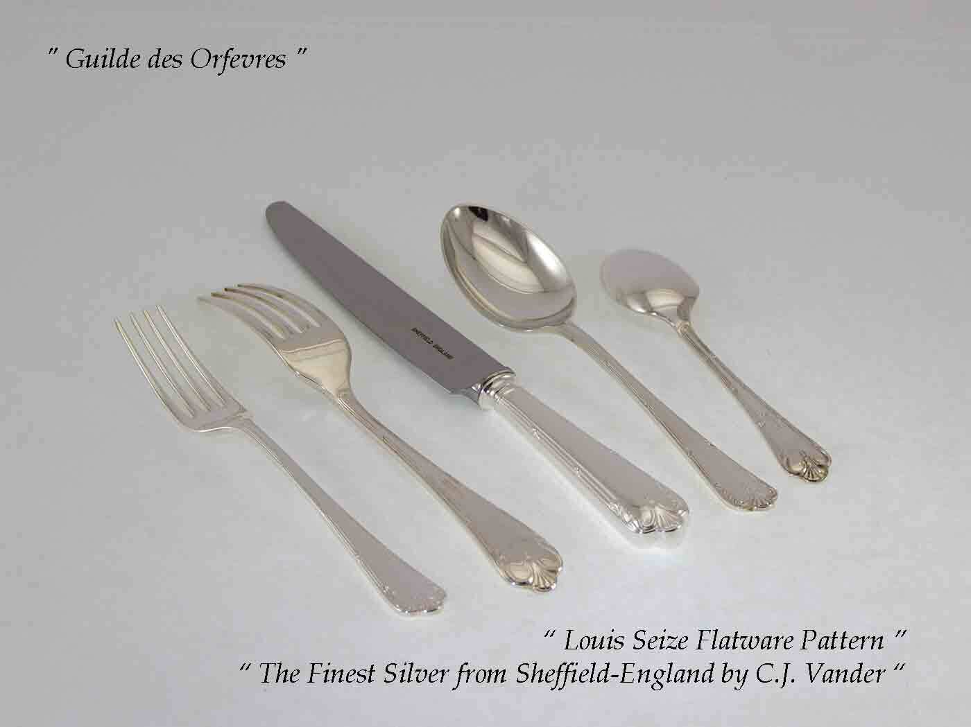 Finest Silver Plated Five Piece Place-Setting, Louis Seize
