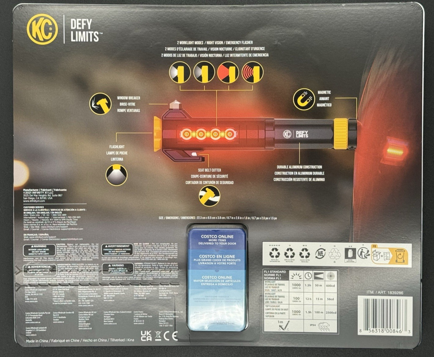 KC Auto Light with Emergency Tool, 2 Pack 1000 Lumen Rechargeable Flashlight Set