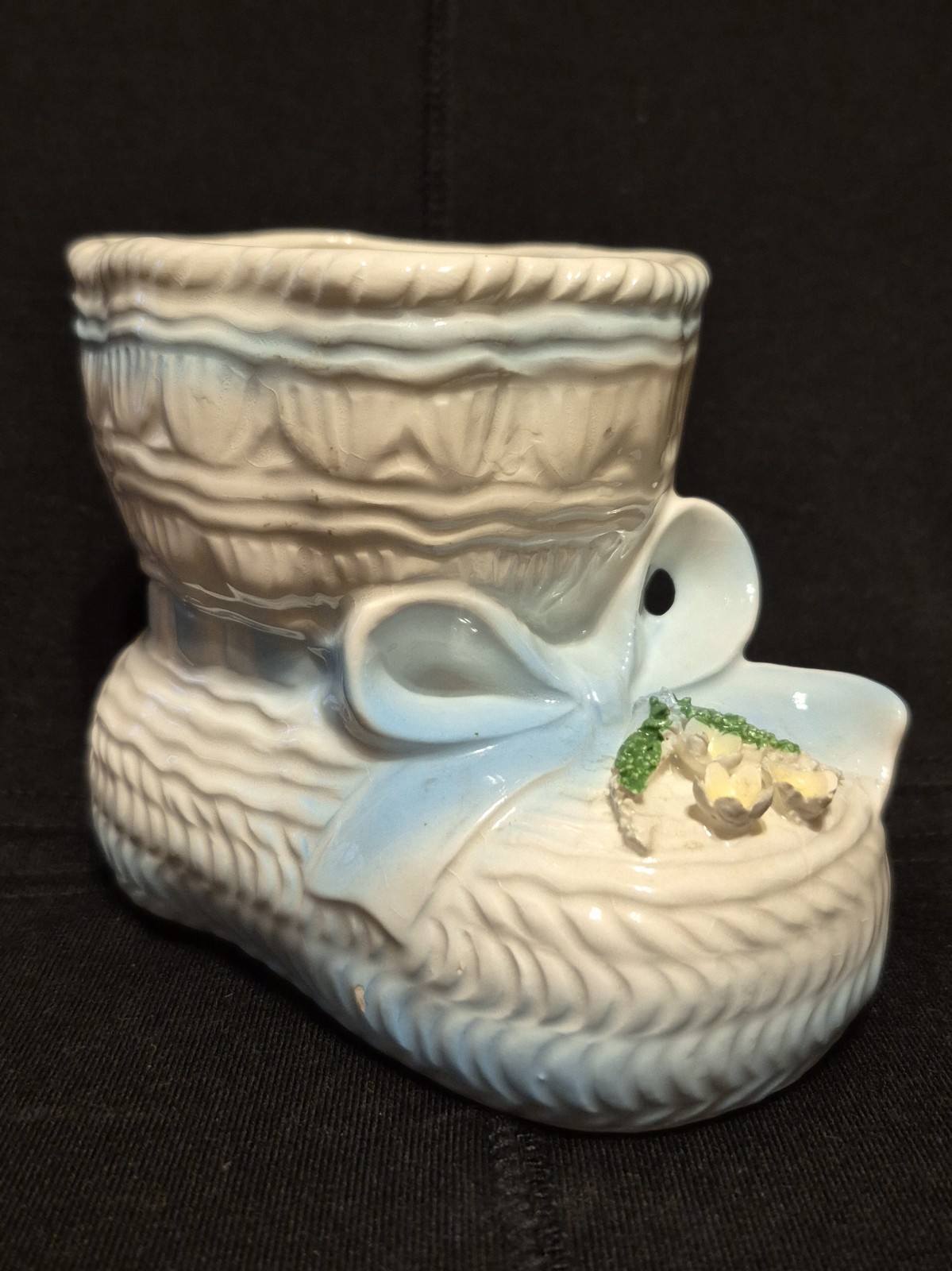 Vintage Rubens Original  Ceramic Blue White Hand Painted Baby Boot Planter
