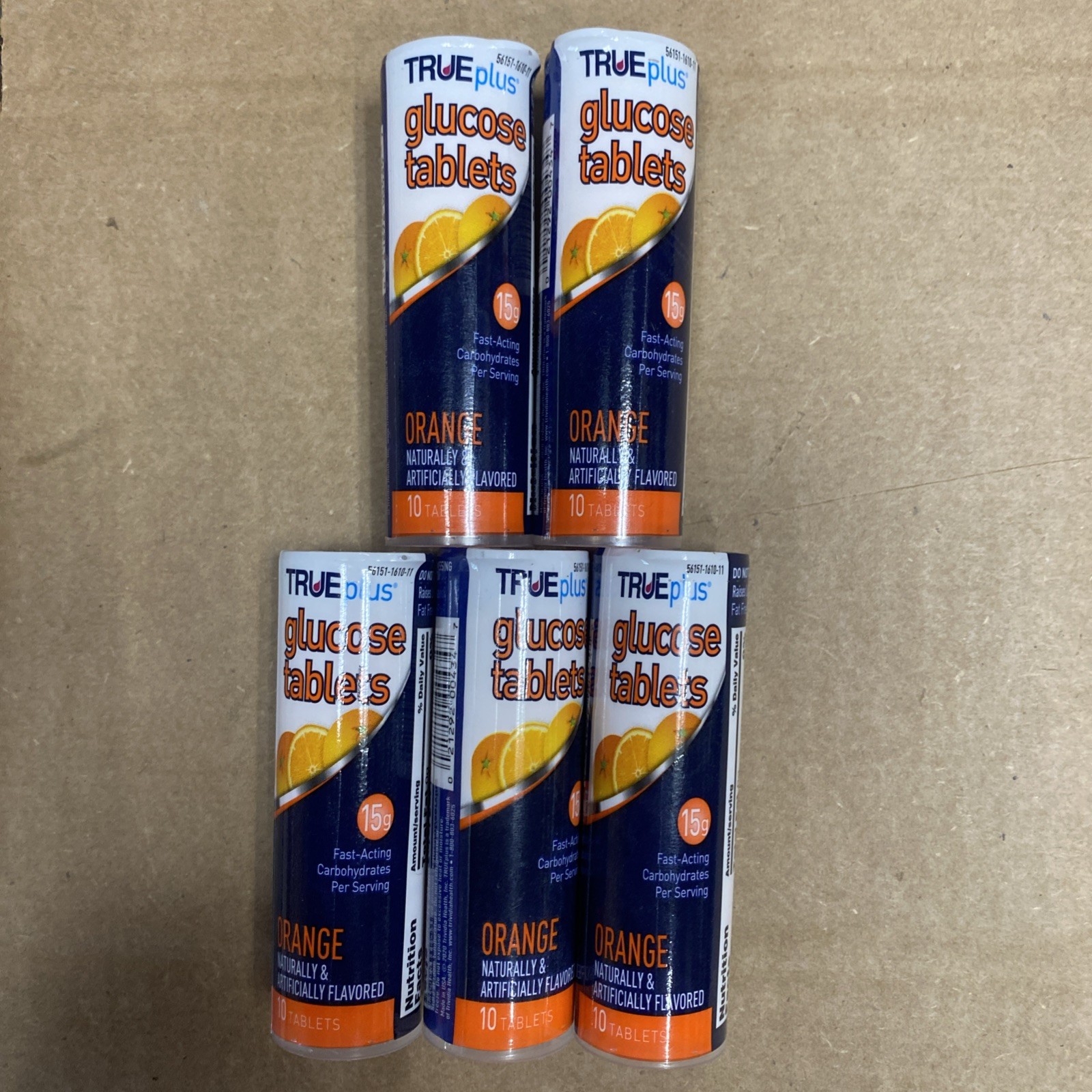 TRUEplus Glucose Tablets, Orange Flavor - 6X 10ct Tubes 10 Count (Pack of 5)