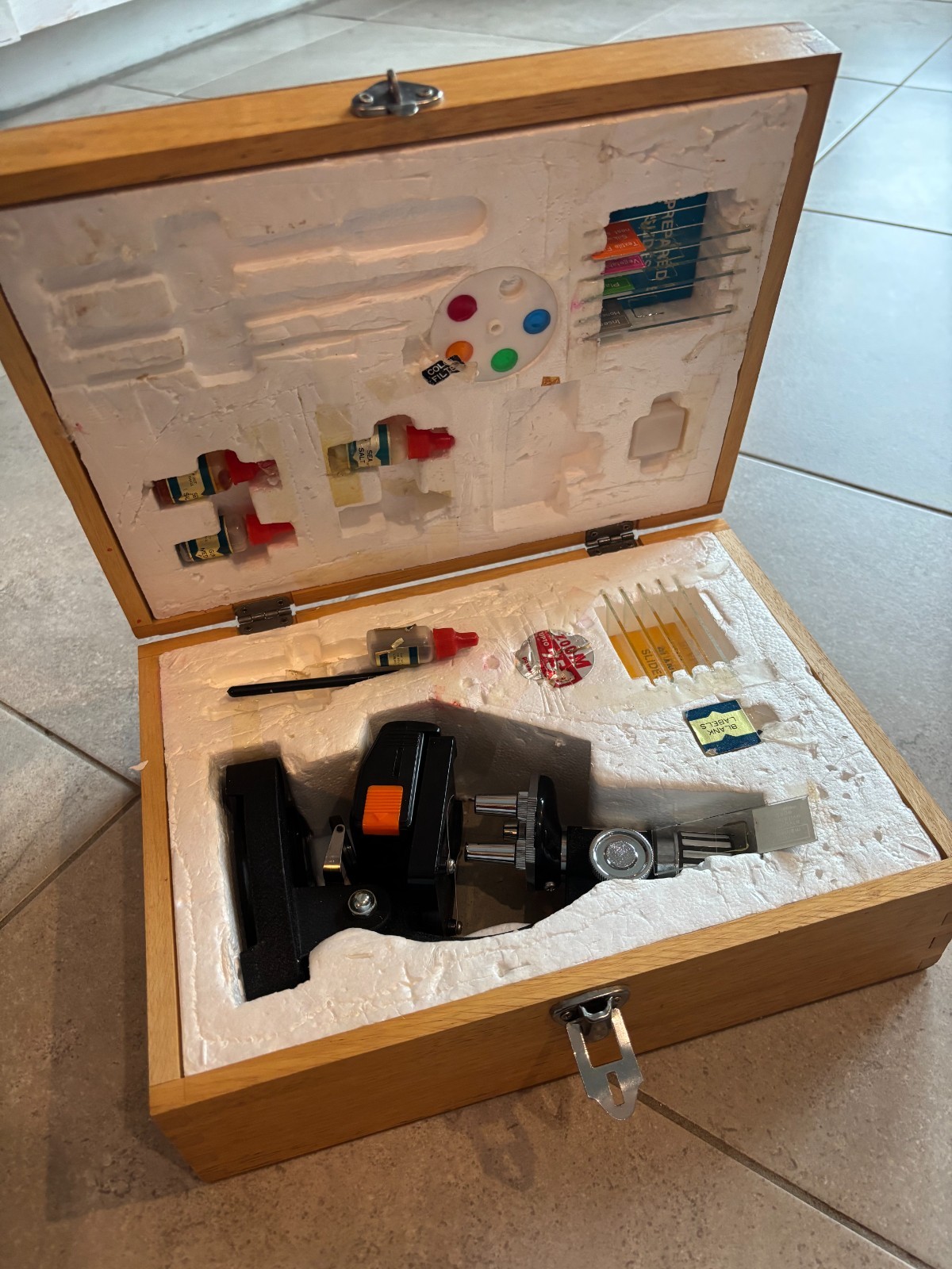 Vintage 1960s Skilcraft Microlab No 435 Microscope Lab Kit 750X Prepared Slides