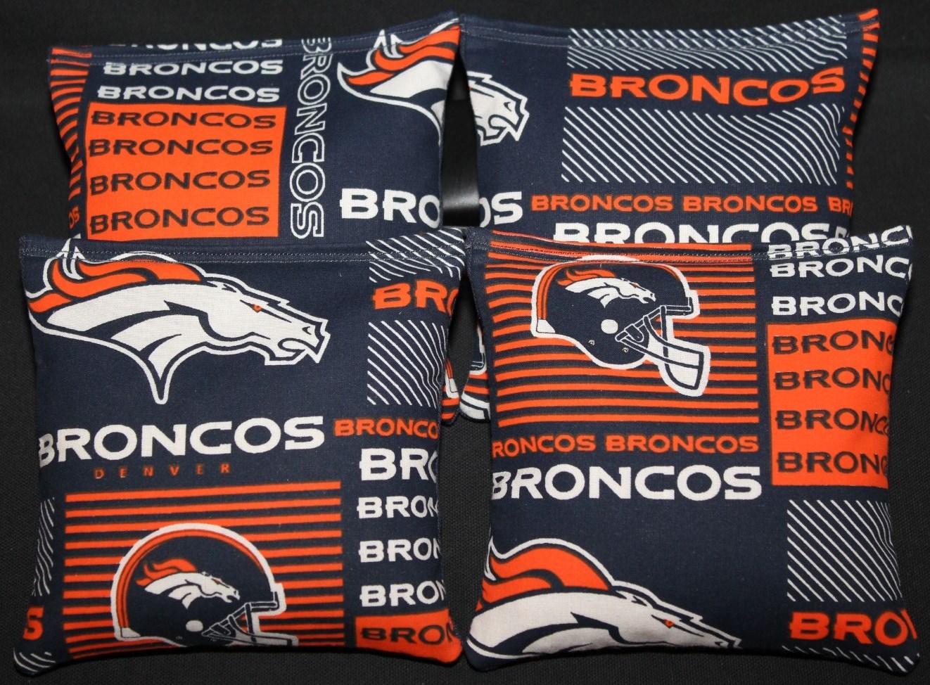 4 Cornhole Bean Bags made w DENVER BRONCOS fabric ACA Regulation