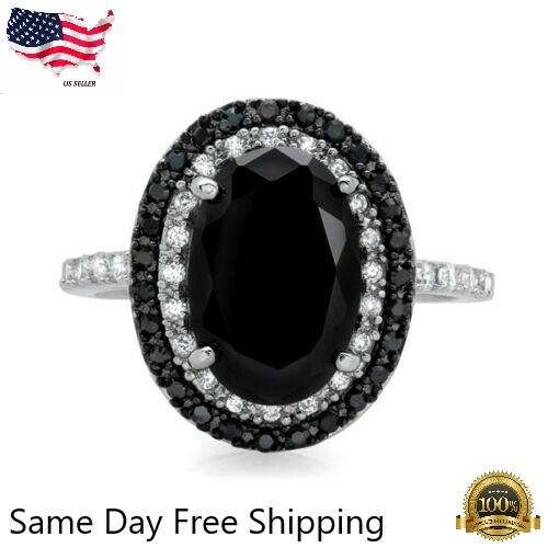 Silver Plated Jewelry Oval Cut Black Sapphire Women Fashion Sz 6-10 Lab-Created