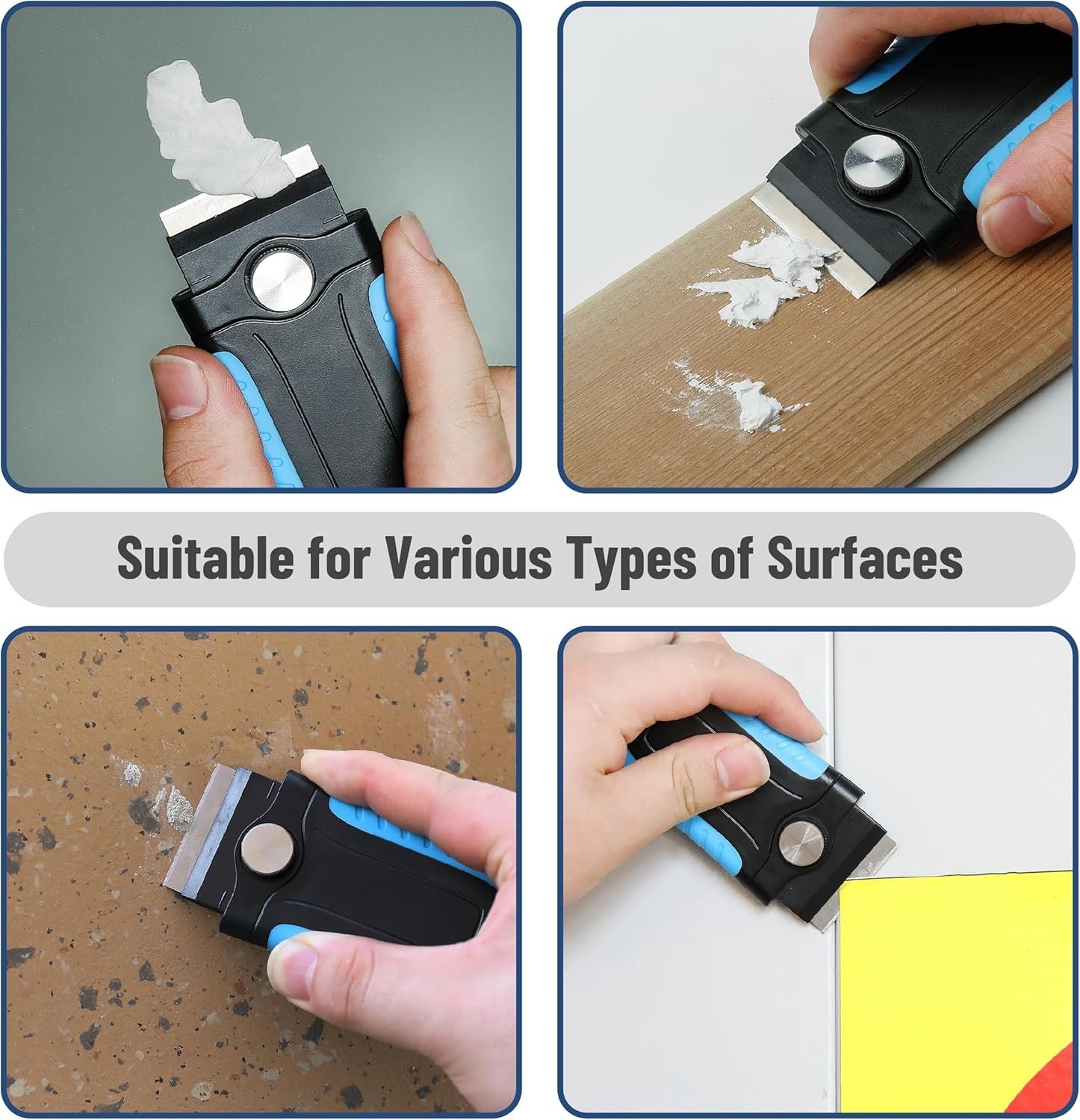 Bates- Razor Blade Scraper, Blue, Locking Razor Scraper Set with 10 Extra Stainl