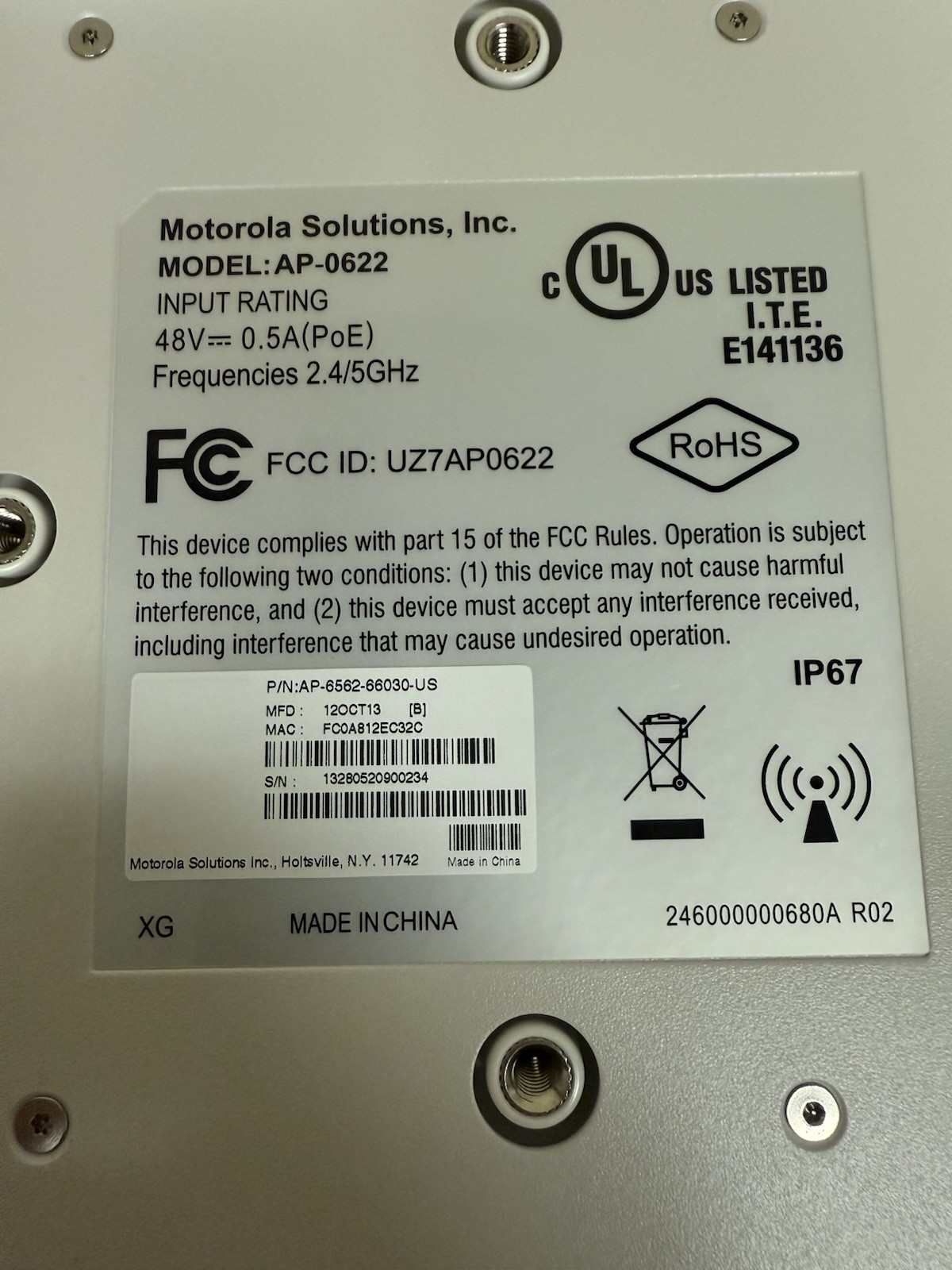 Motorola AP6562 Access Point AP-6562-66030-US NOS
