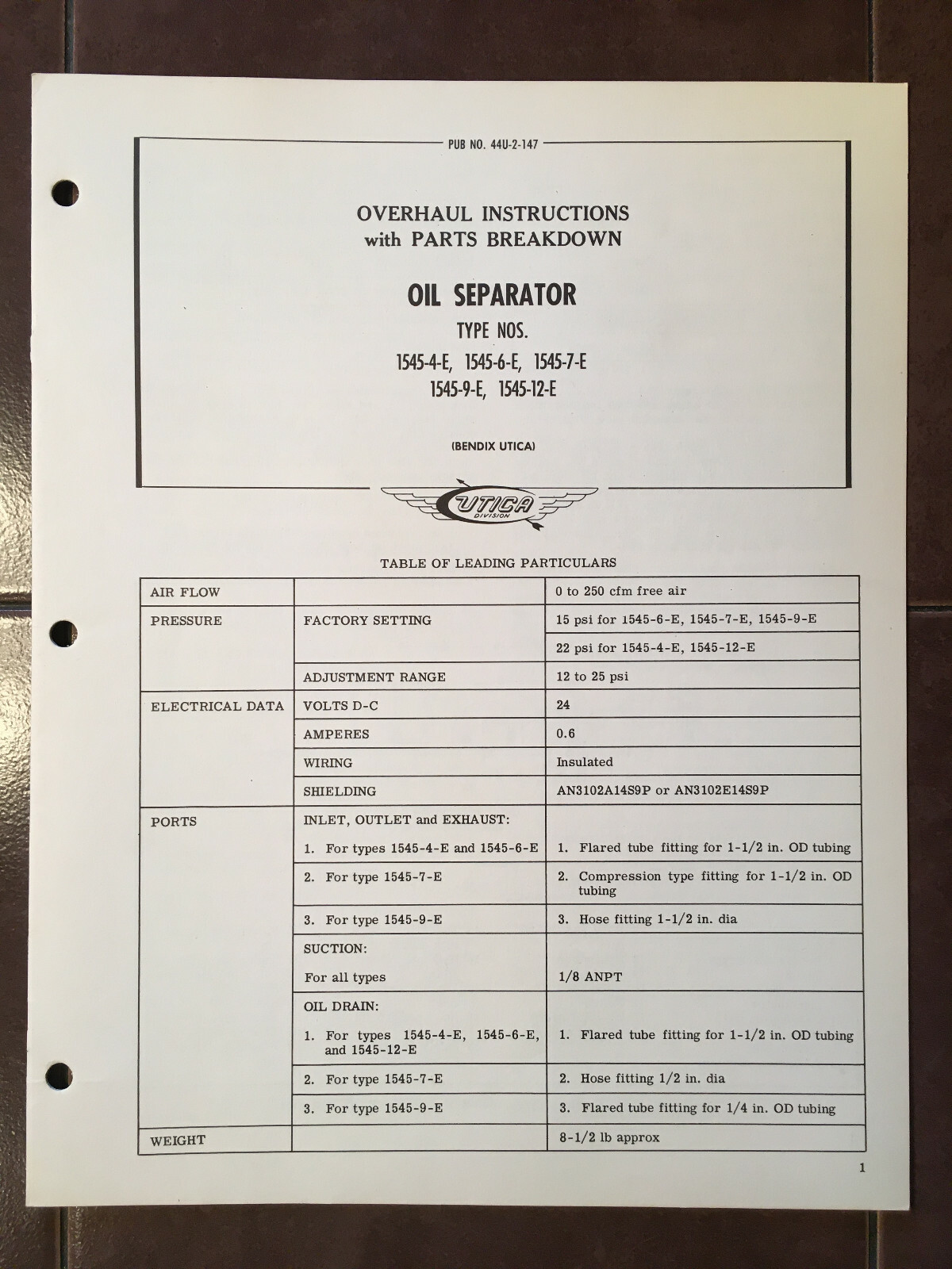 1545-4-E 1545-6-E 1545-7-E 1545-9-E 1545-12-E Separator Overhaul-Parts Manual