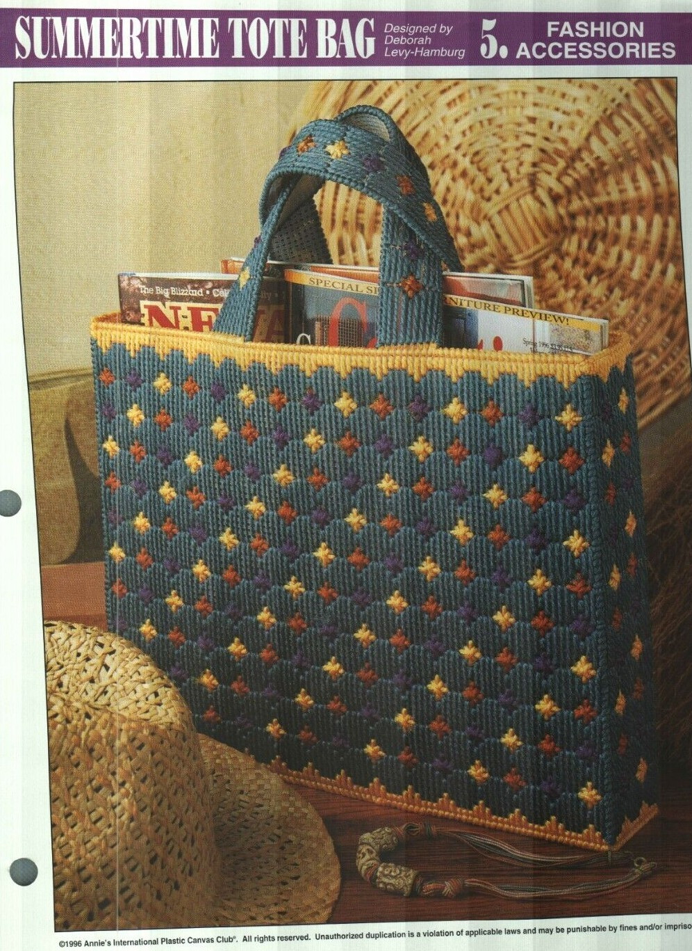 NEW SUMMERTIME TOTE BAG ANNIE'S PLASTIC CANVAS PATTERN INSTRUCTIONS