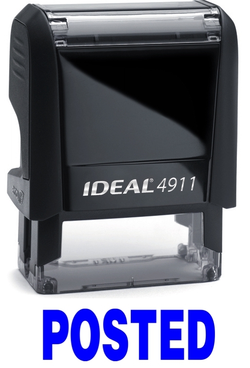 POSTED stamp text on IDEAL 4911 Self-inking Rubber Stamp with BLUE INK