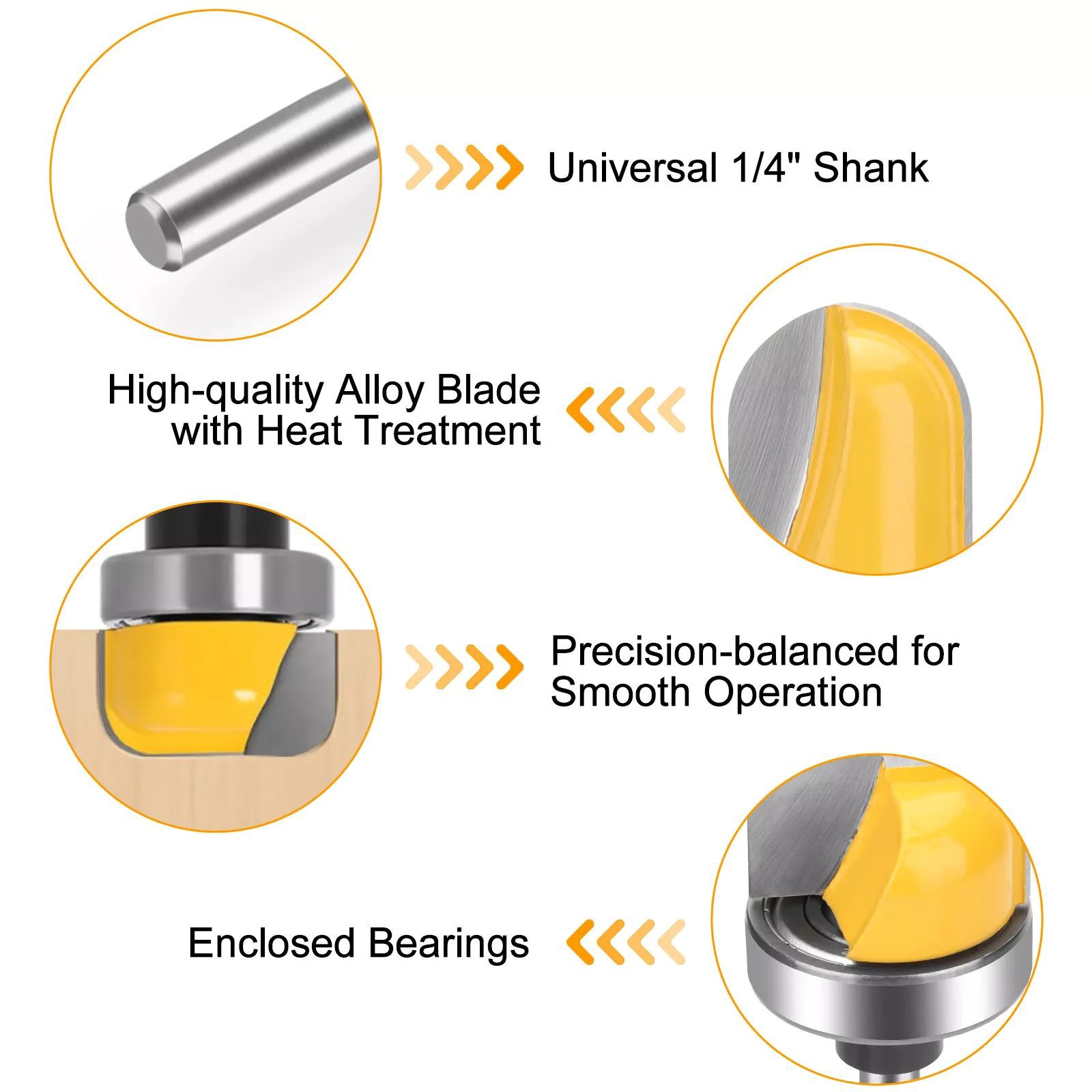 3pcs 1/4 Shank Bowl and Tray Template Router Bit Tool Set Diameter 1/2 3/4